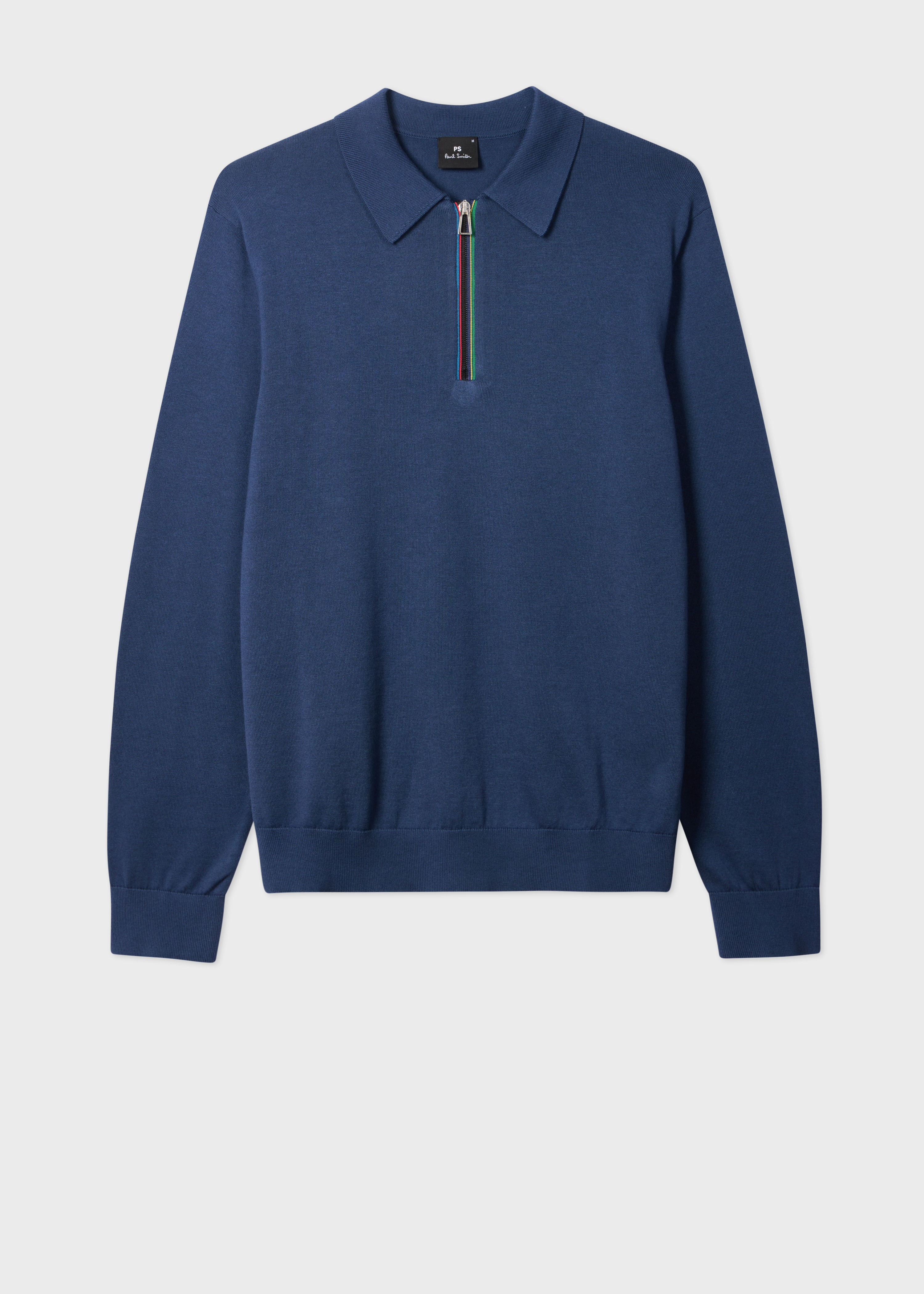 Mid Blue 'Sports Stripe' Zip-Neck Long-Sleeve Polo Shirt