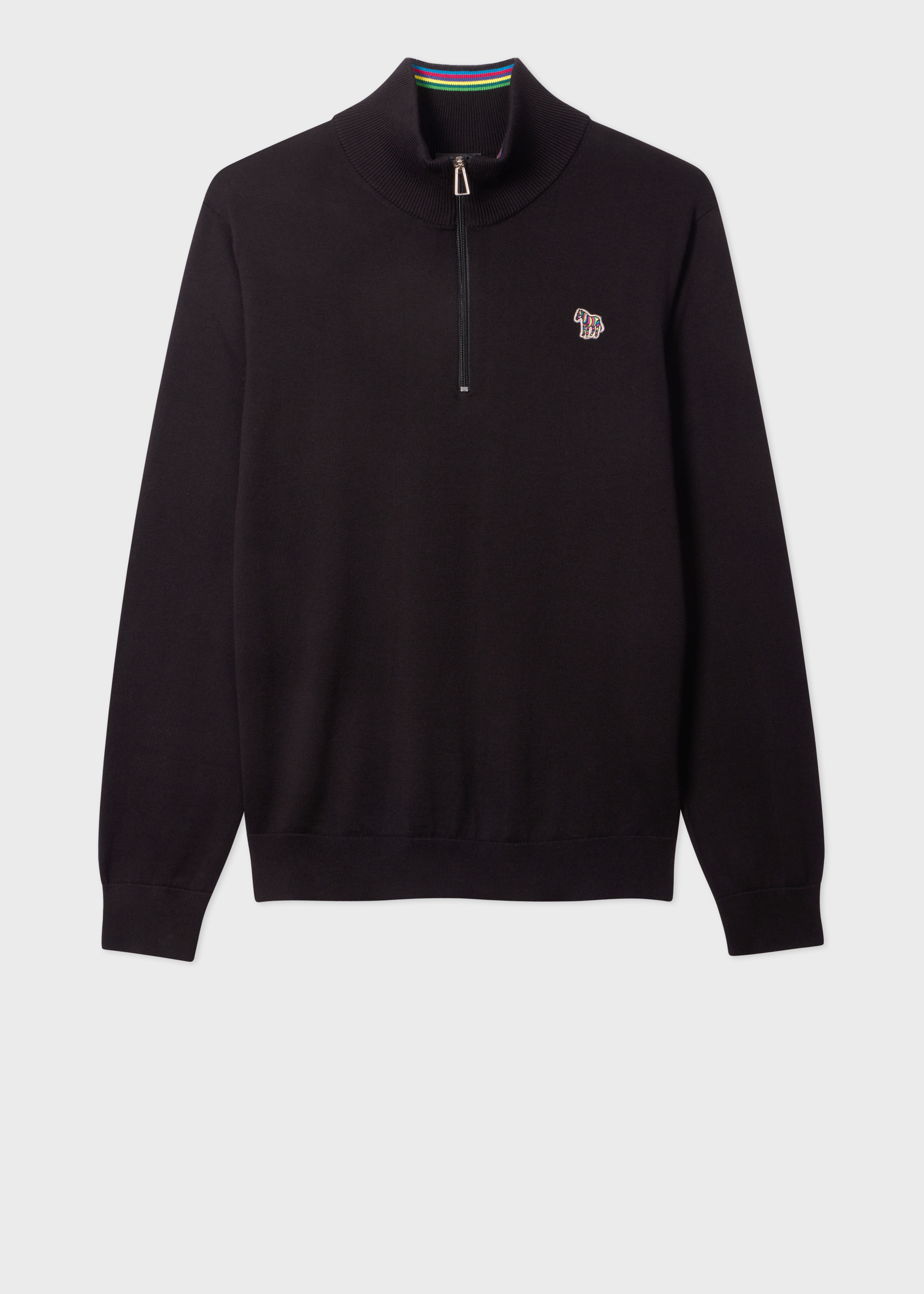 Black Organic Cotton Quarter Zip Zebra Logo Sweater