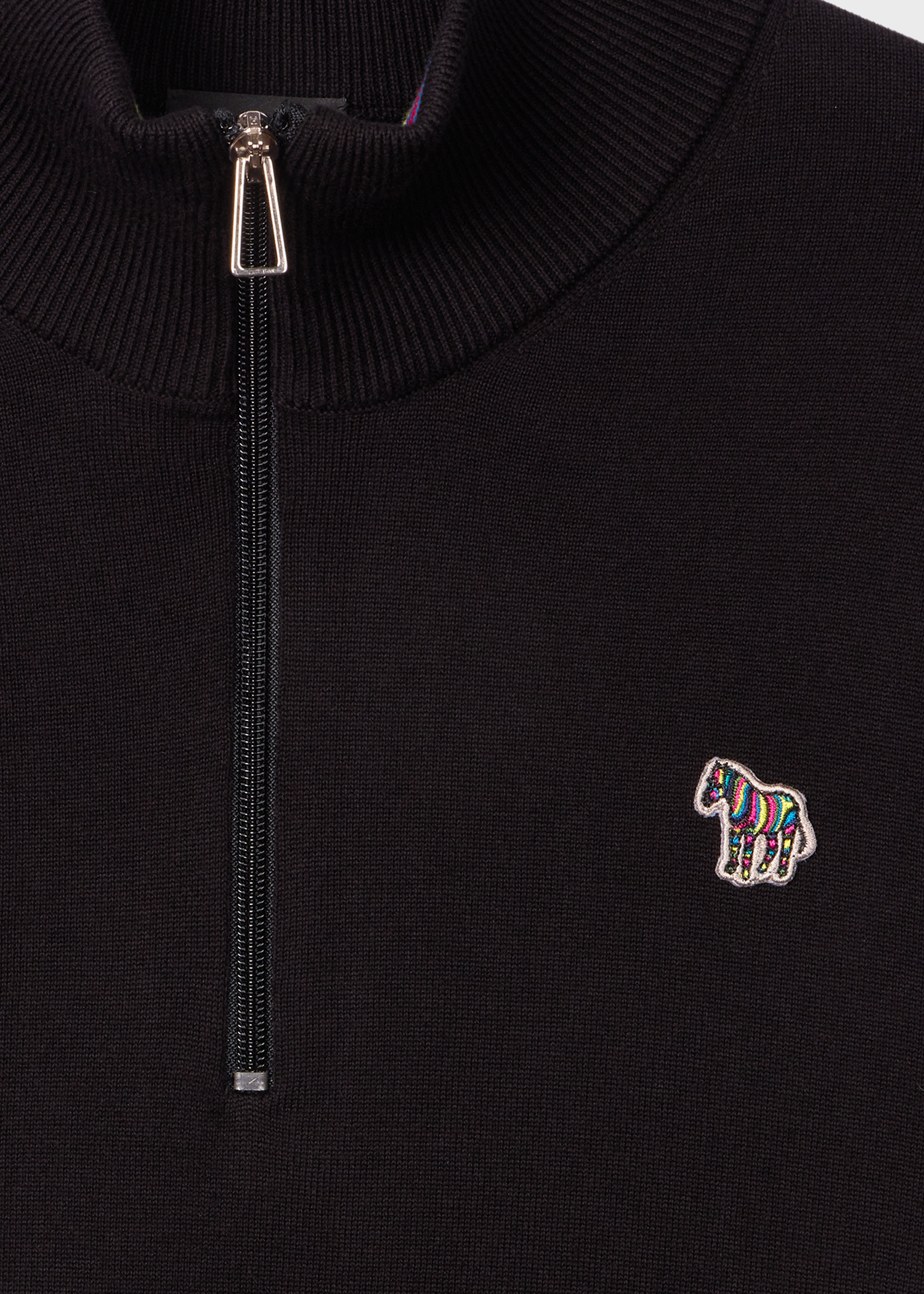 Black Organic Cotton Quarter Zip Zebra Logo Sweater