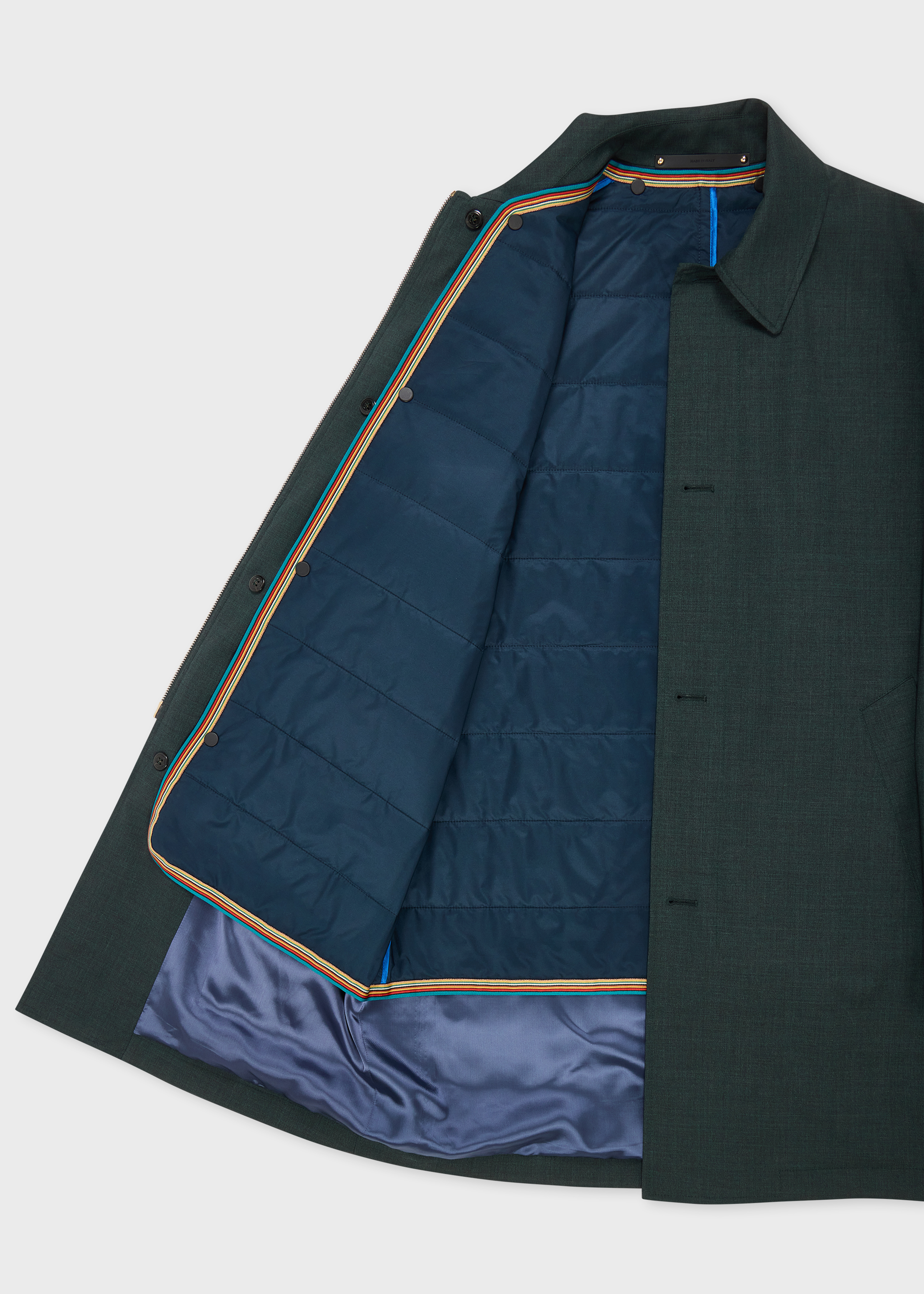 Dark Green Melange 'Storm System' Wool Mac With Detachable Gilet