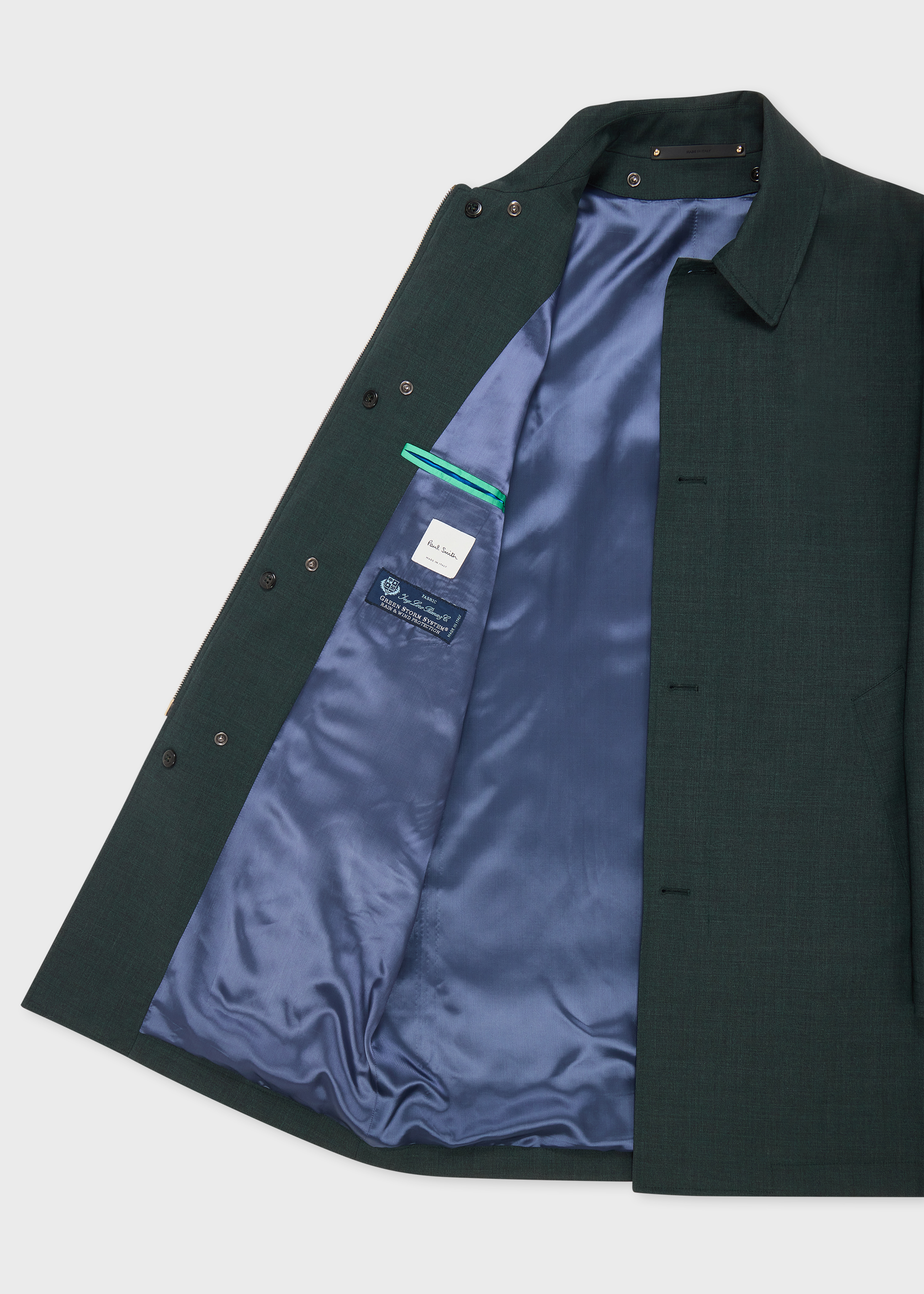 Dark Green Melange 'Storm System' Wool Mac With Detachable Gilet