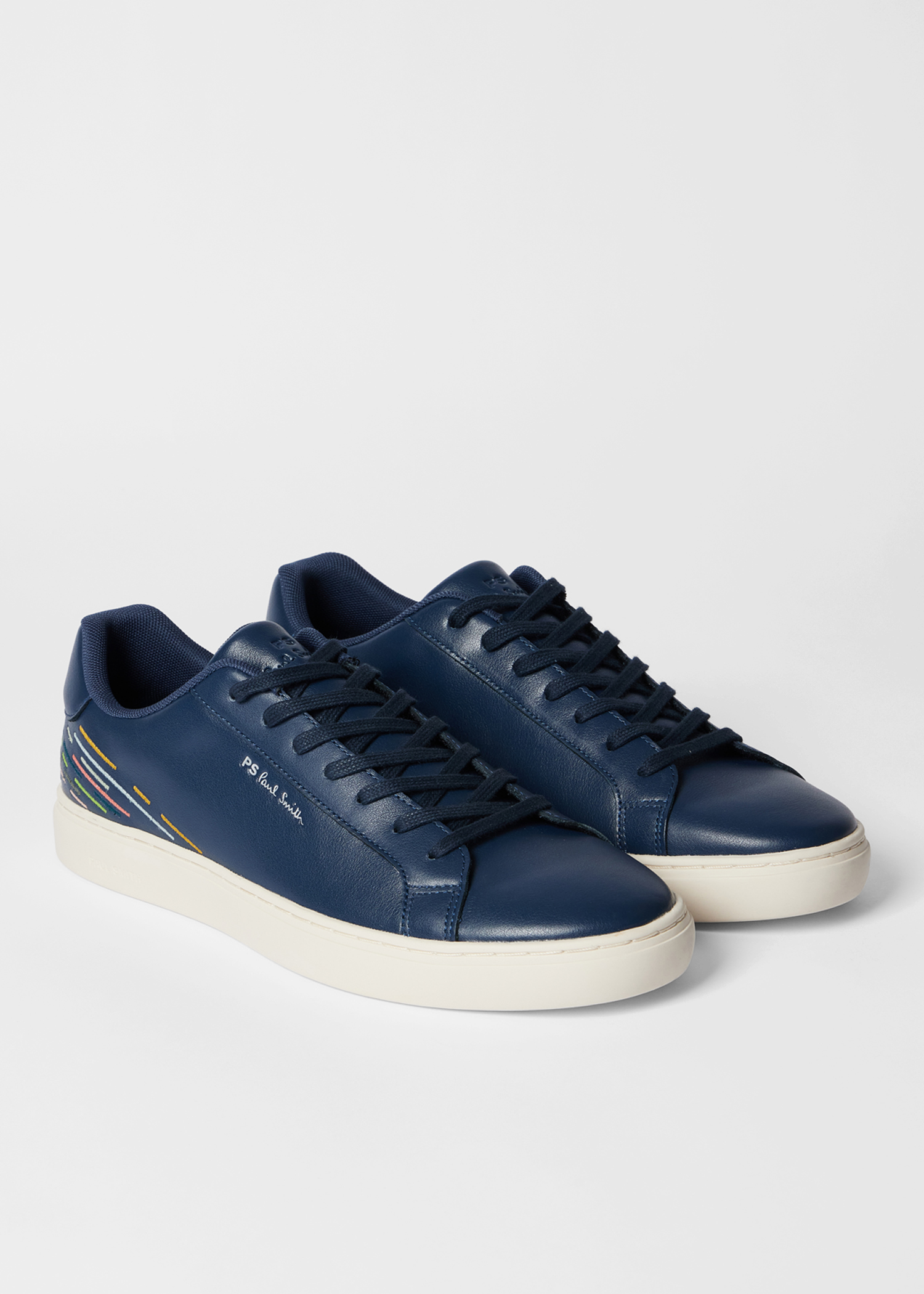 Navy Leather 'Rex' Embroidery Trainers