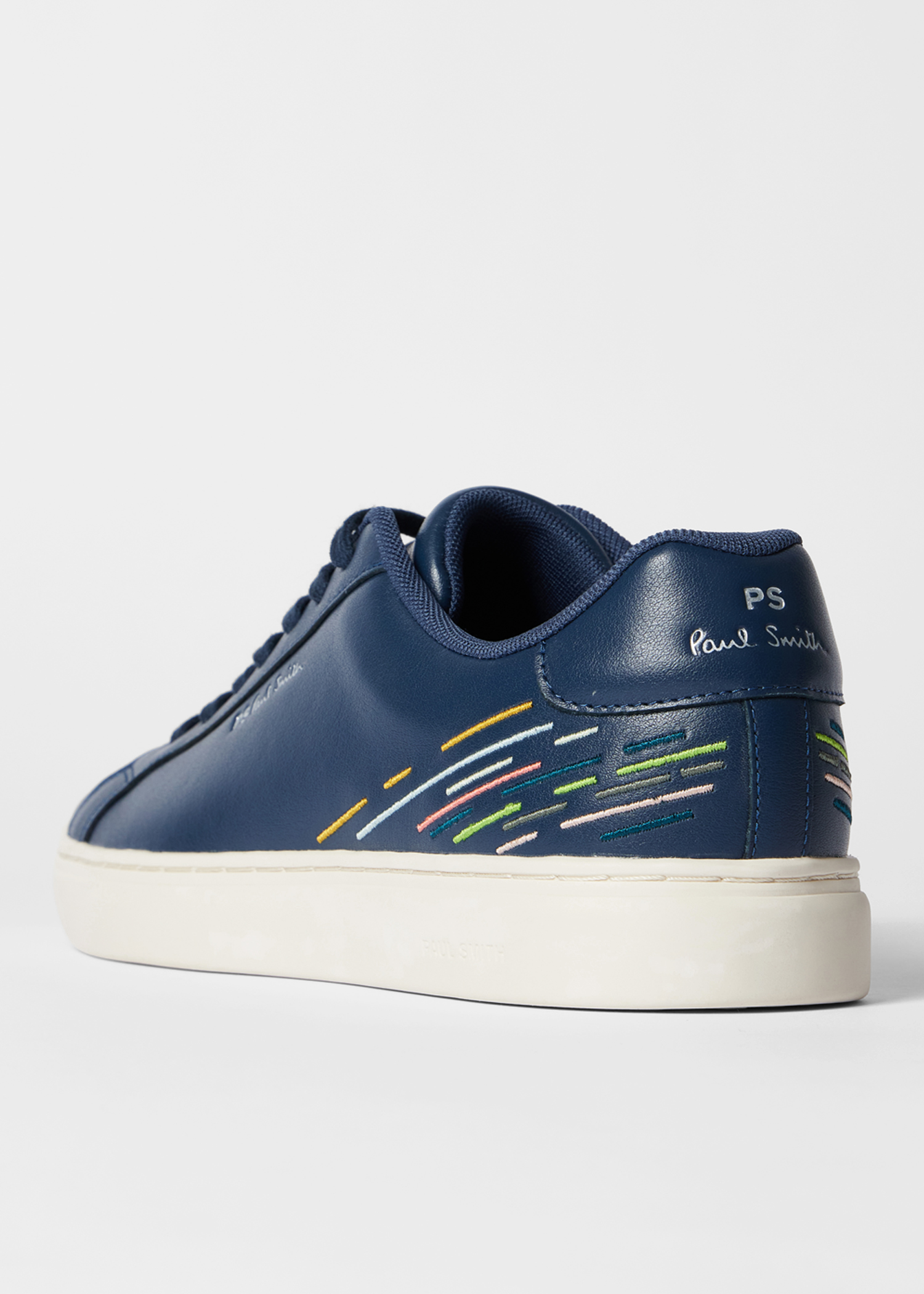 Navy Leather 'Rex' Embroidery Trainers