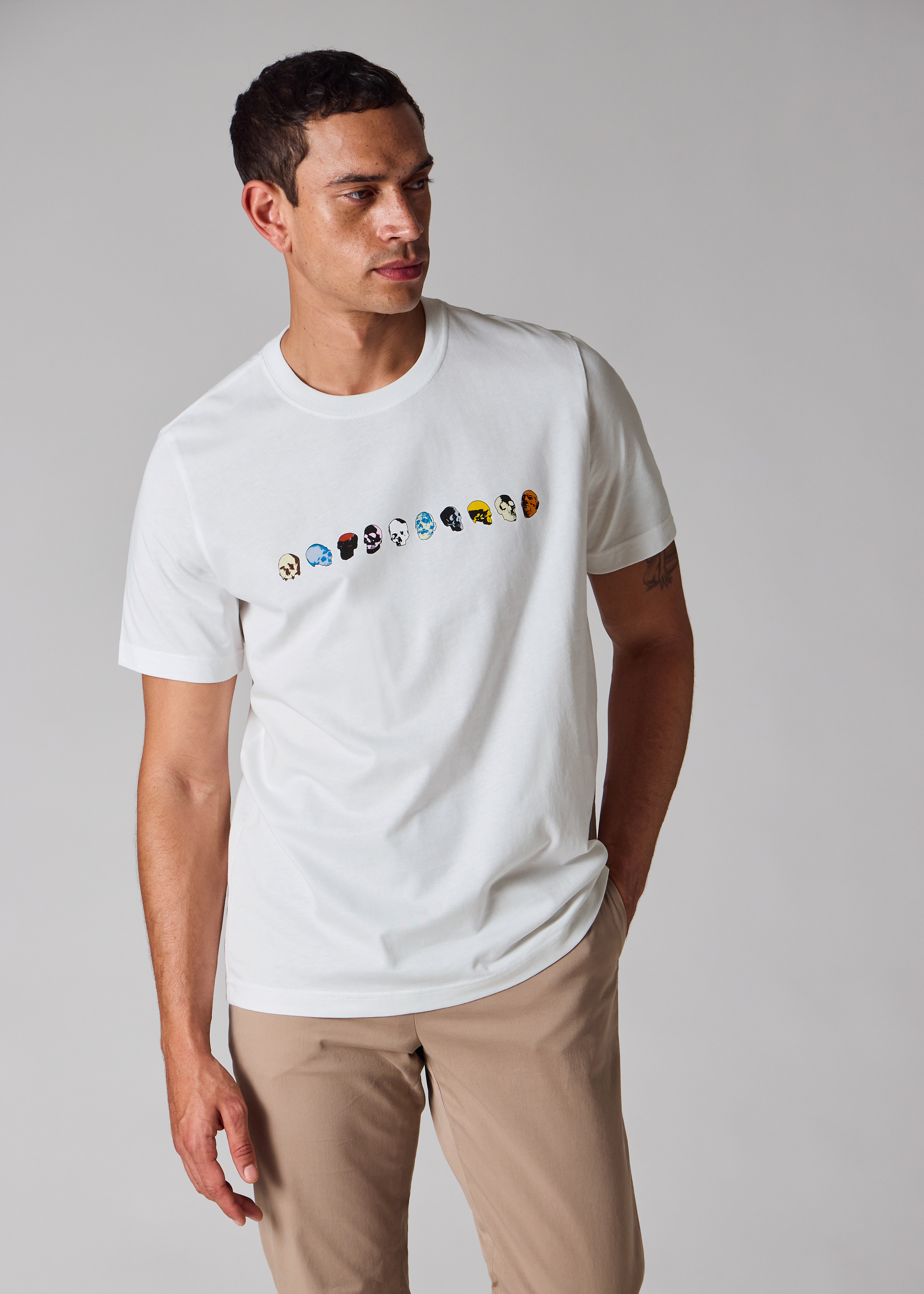 White 'Mini Skulls' Print T-Shirt
