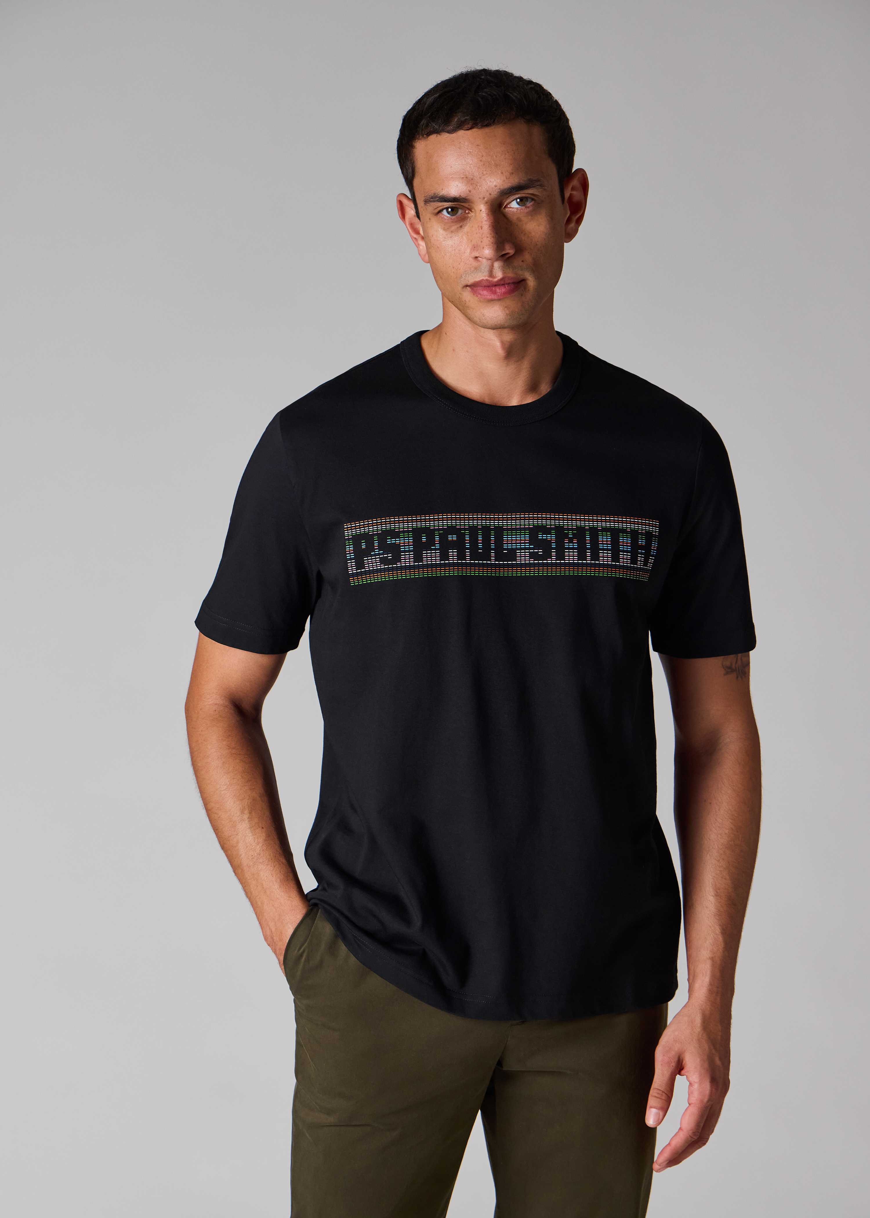 Black 'Stitch Stripe Logo' Print T-Shirt