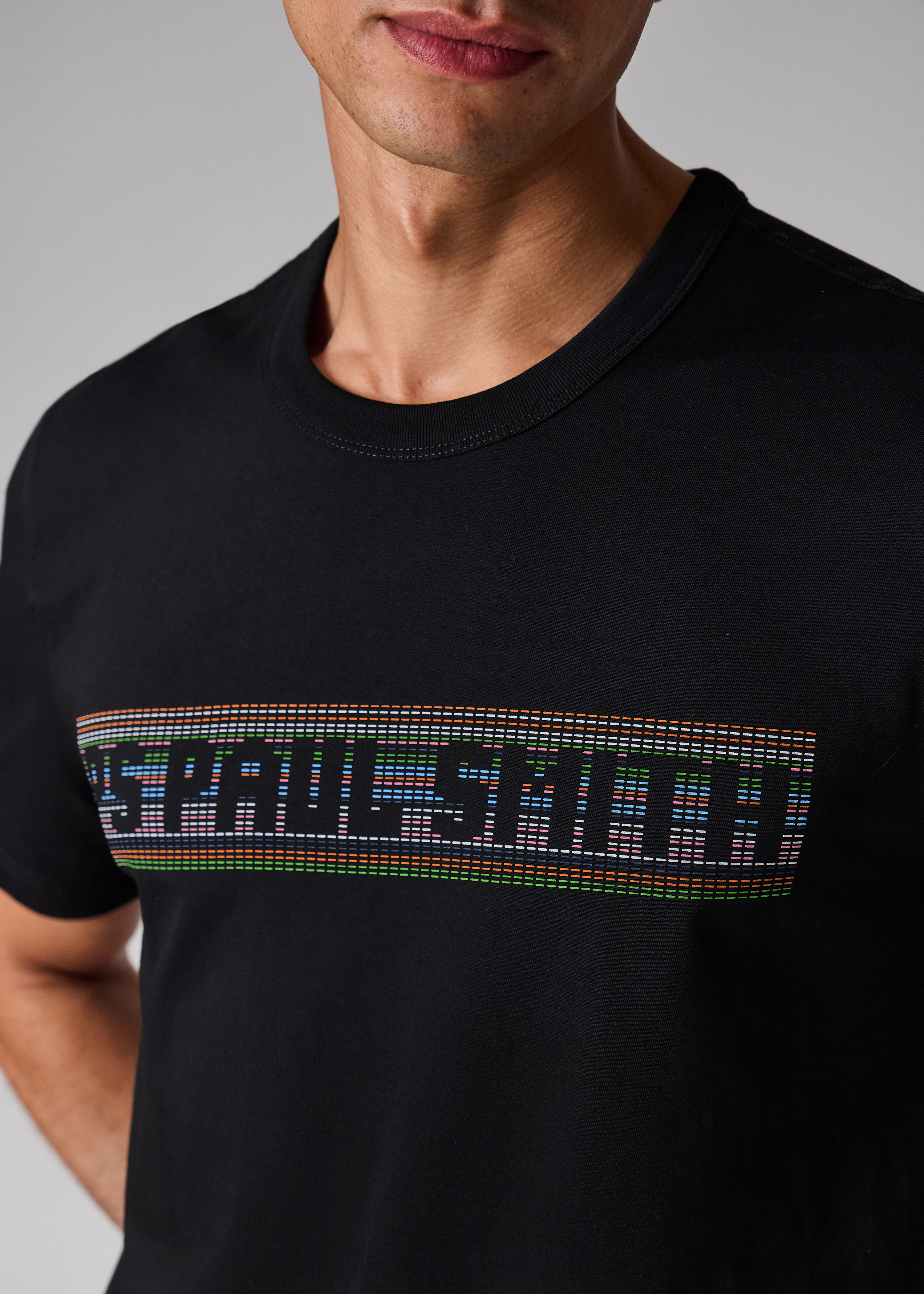 Black 'Stitch Stripe Logo' Print T-Shirt
