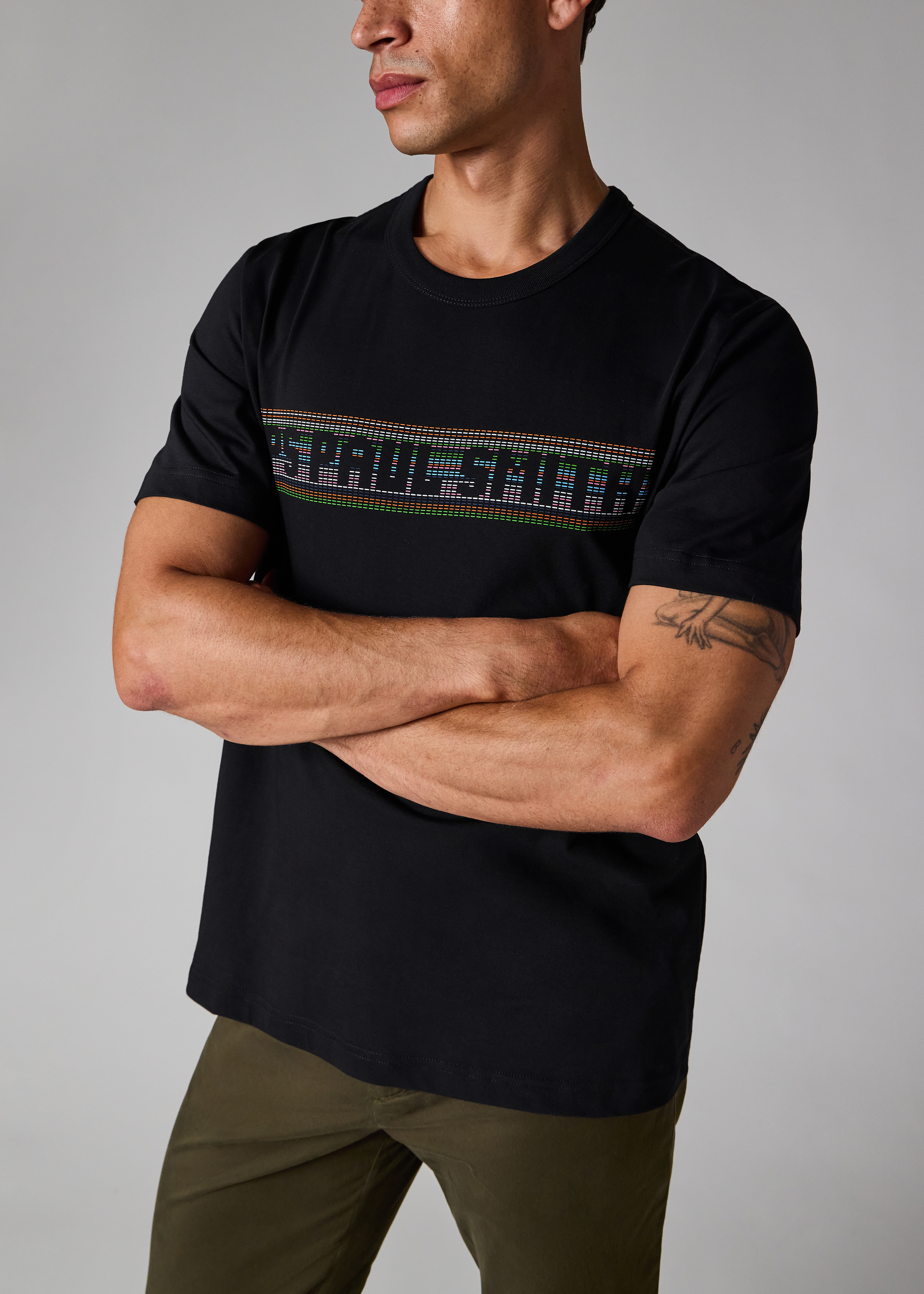 Black 'Stitch Stripe Logo' Print T-Shirt