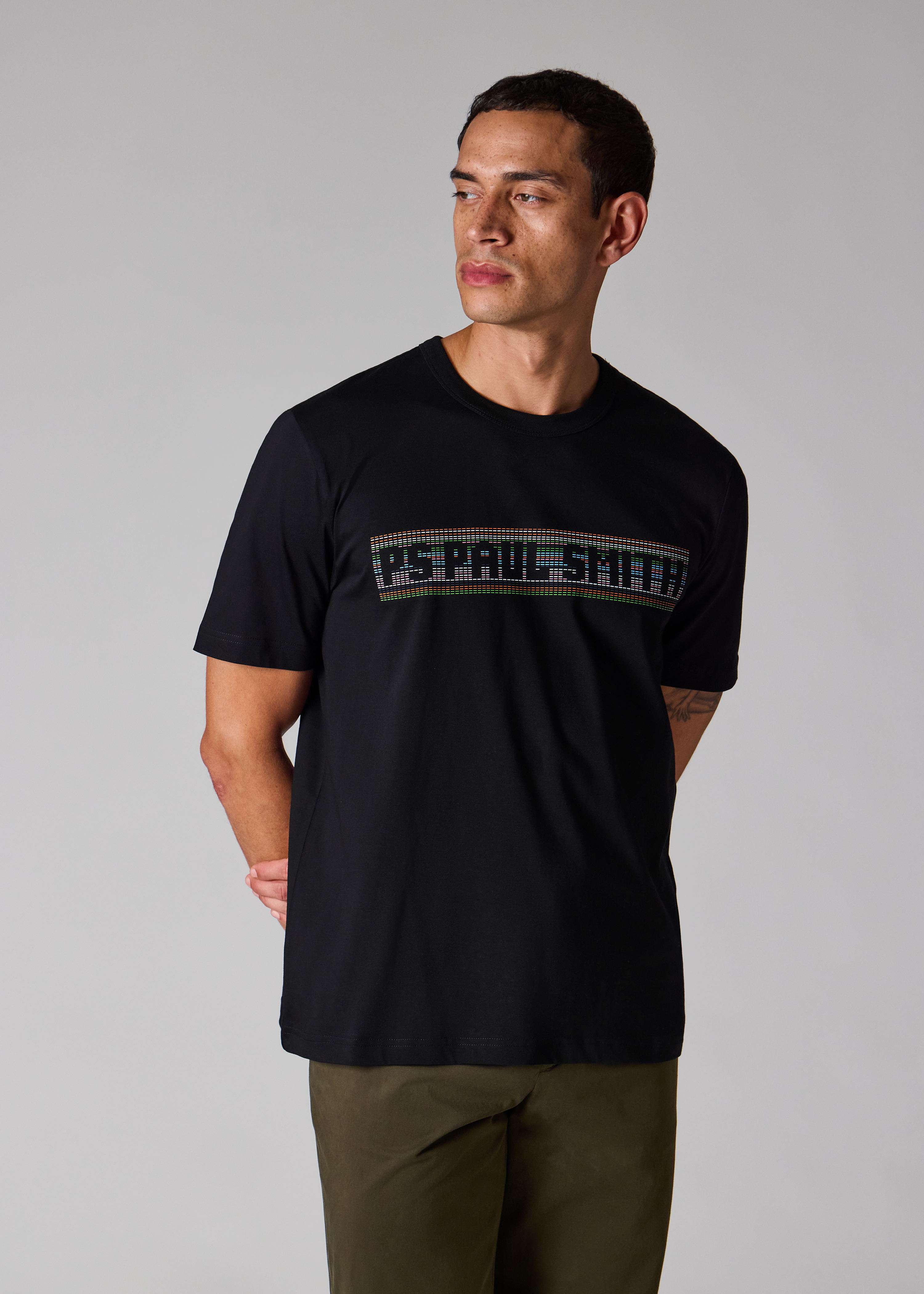 Black 'Stitch Stripe Logo' Print T-Shirt