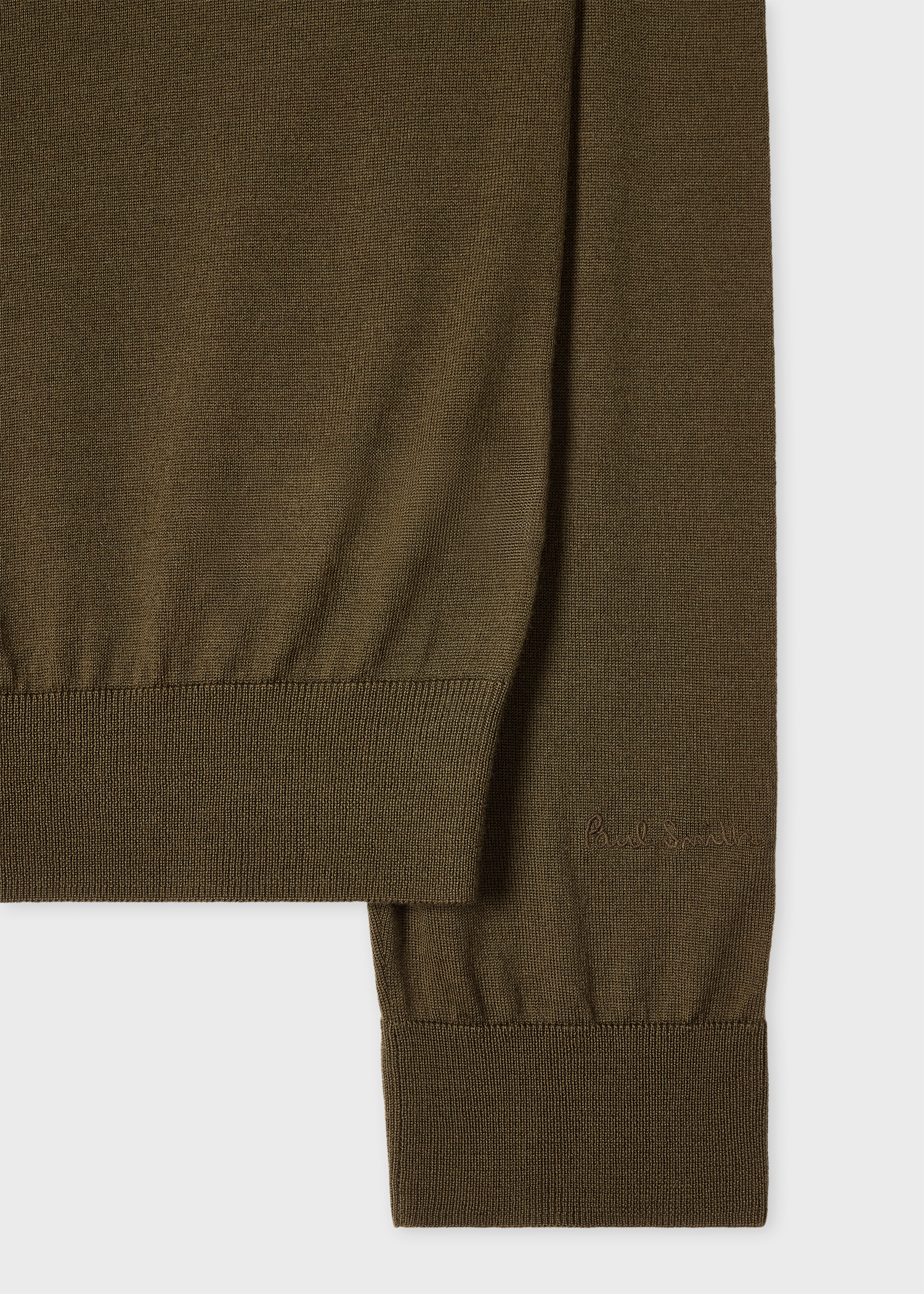 Khaki Green Merino Wool Full-Zip Cardigan