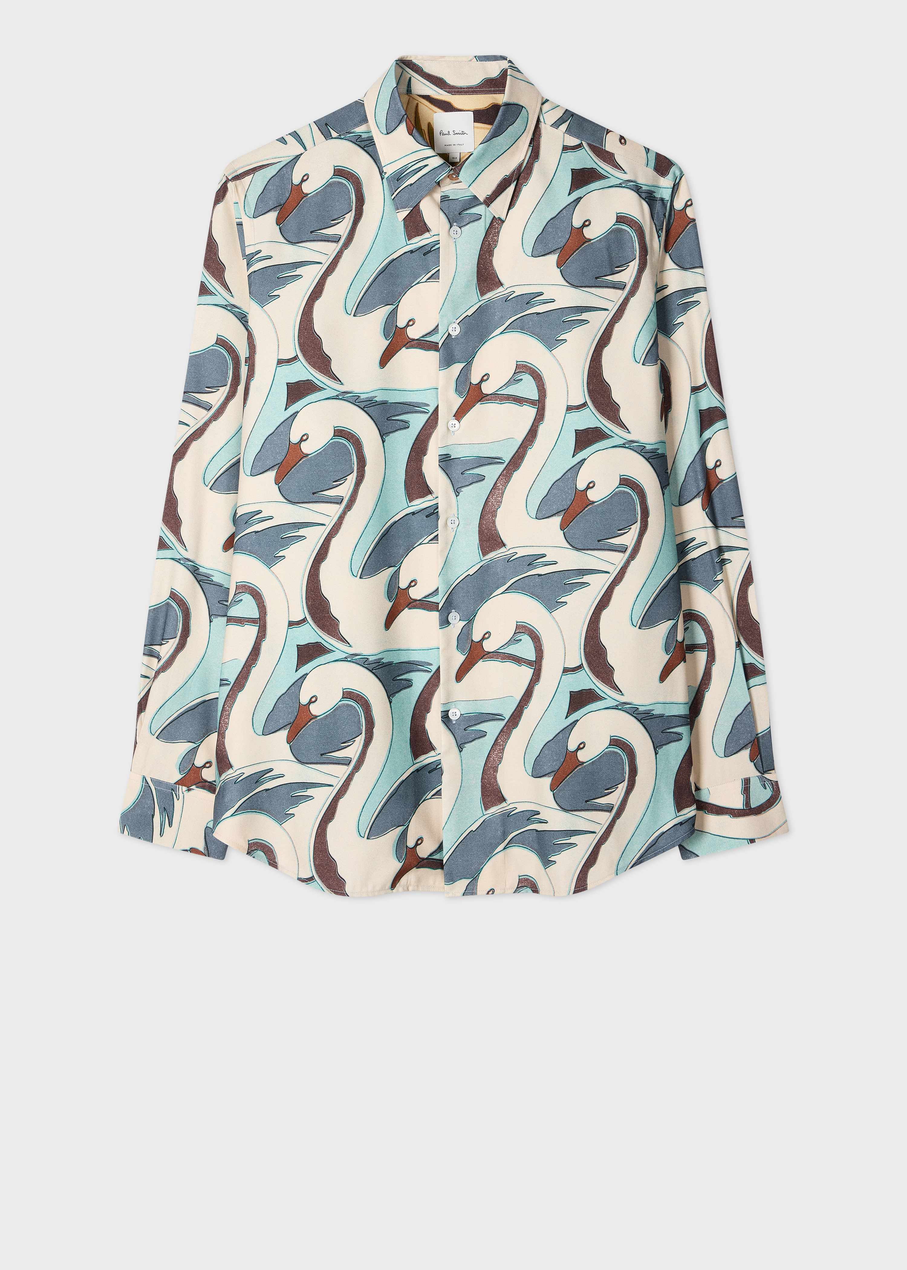 Blue 'Swan' Print Viscose-Blend Shirt