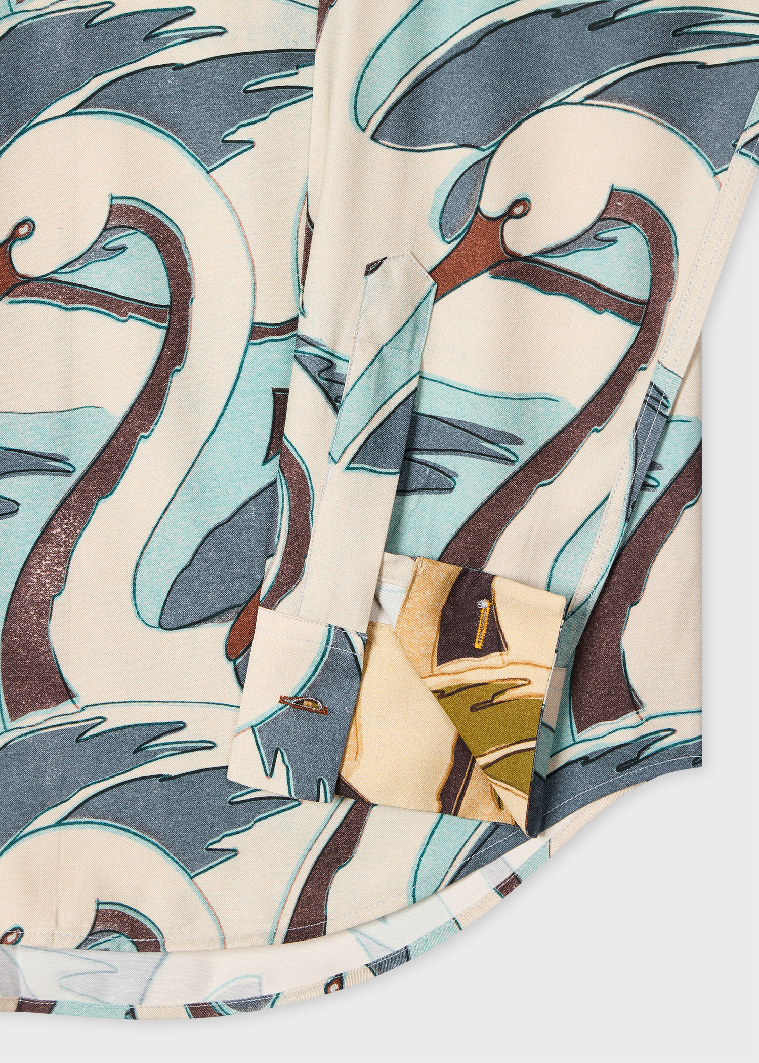 Blue 'Swan' Print Viscose-Blend Shirt