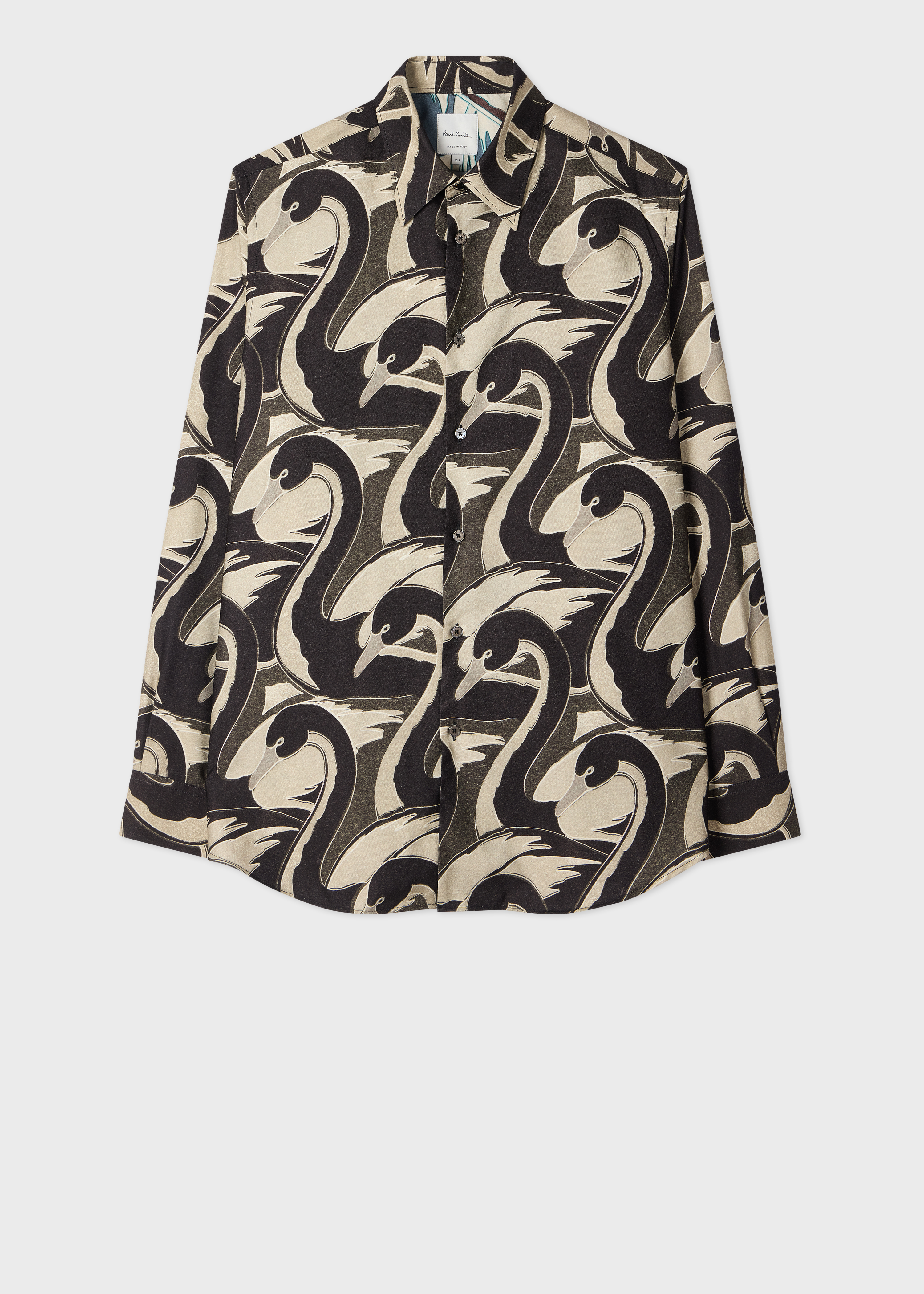 Black 'Swan' Print Viscose-Blend Shirt