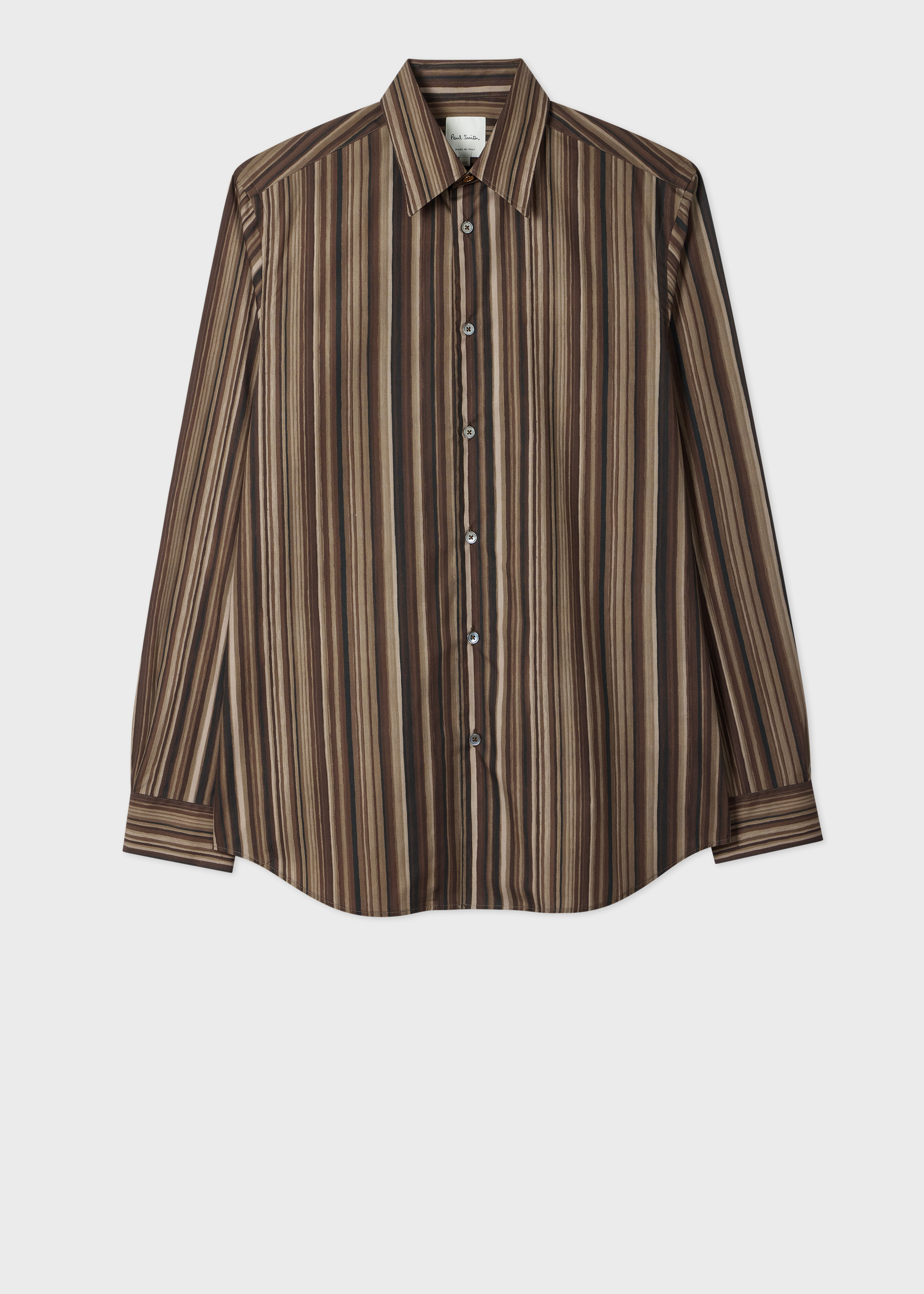 Brown 'Painted Signature Stripe' Print Cotton Shirt