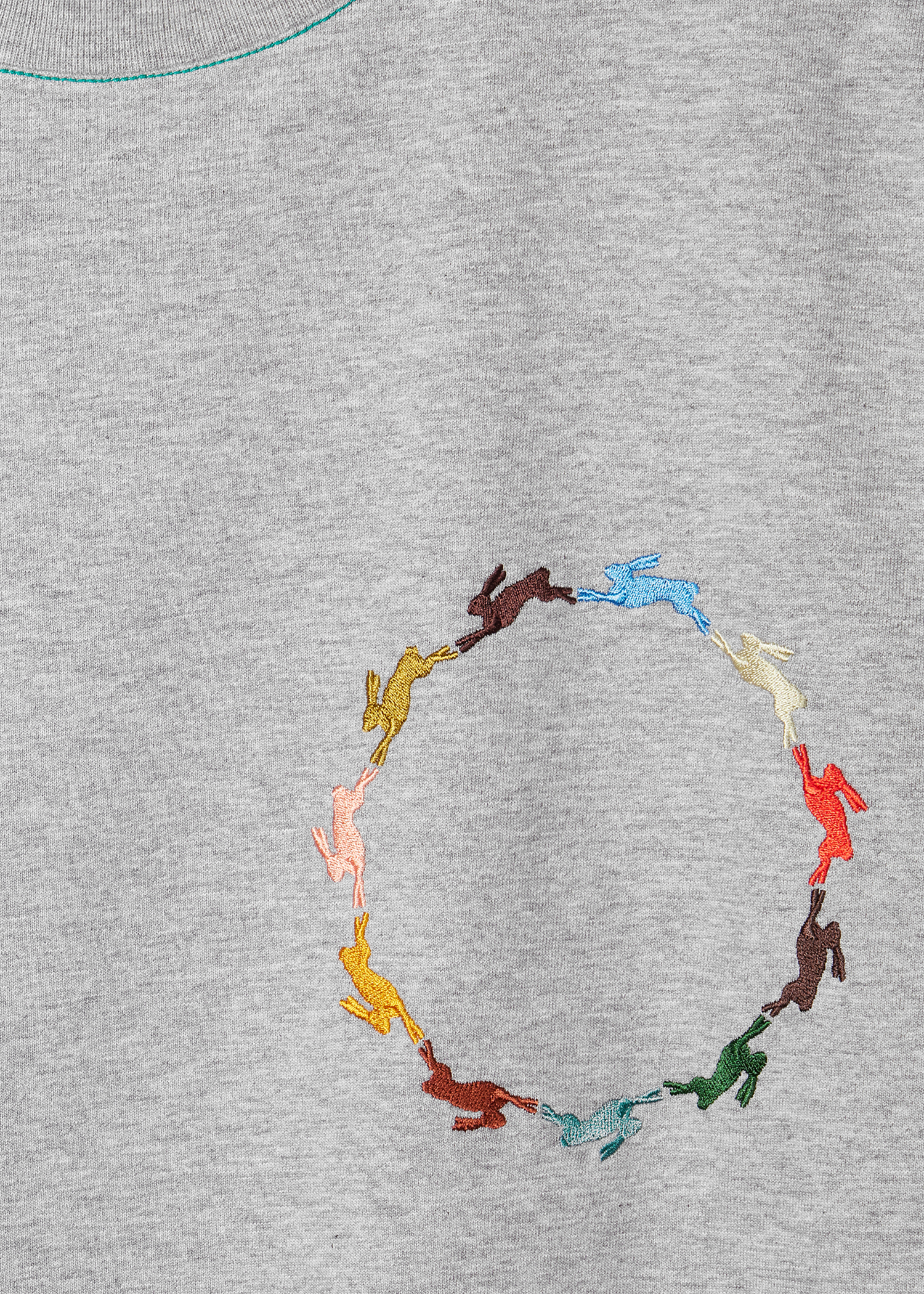 Grey T-Shirt with Multicolour Rabbit Embroidery