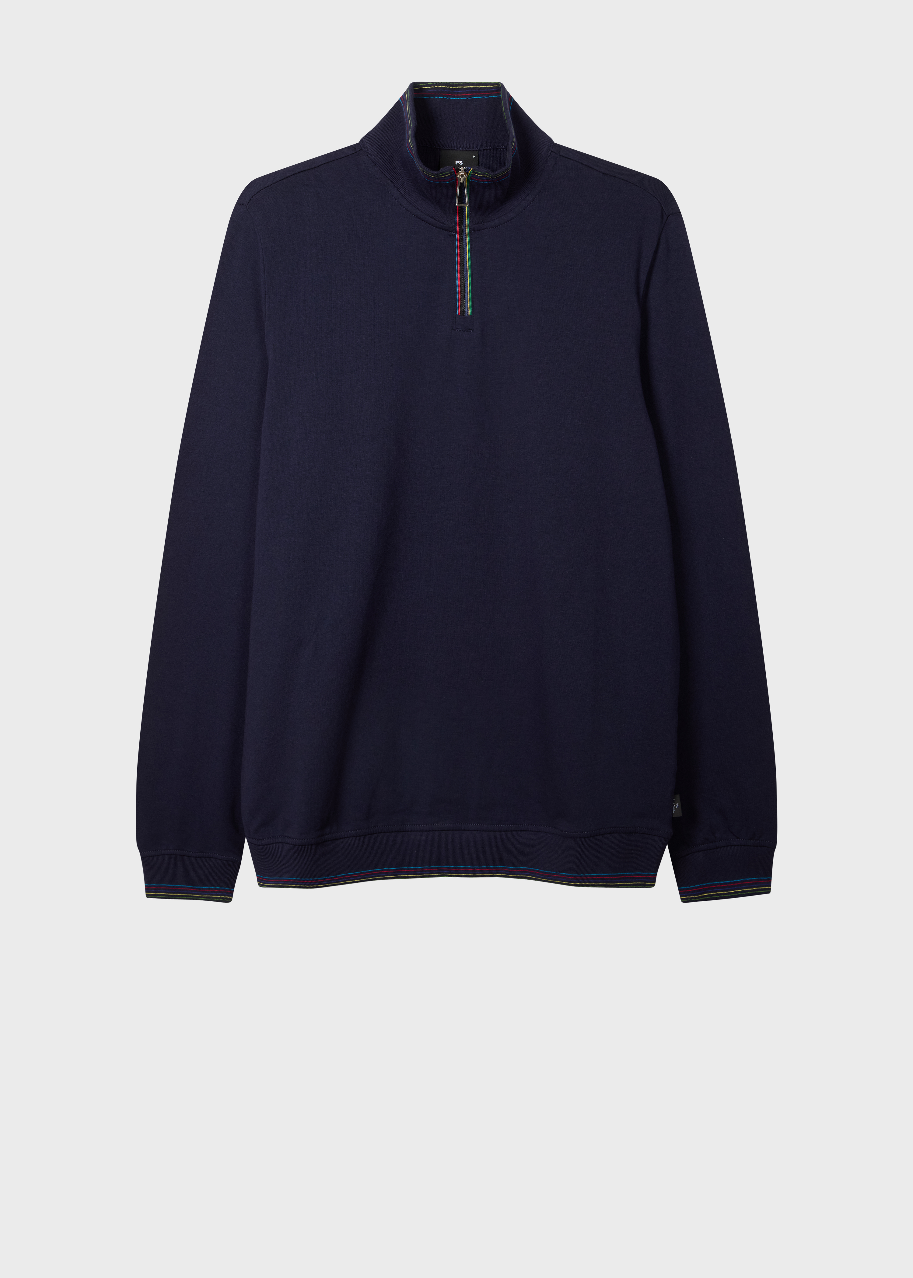 Navy Cotton-Blend 'Sports Stripe' Quarter Zip Sweatshirt