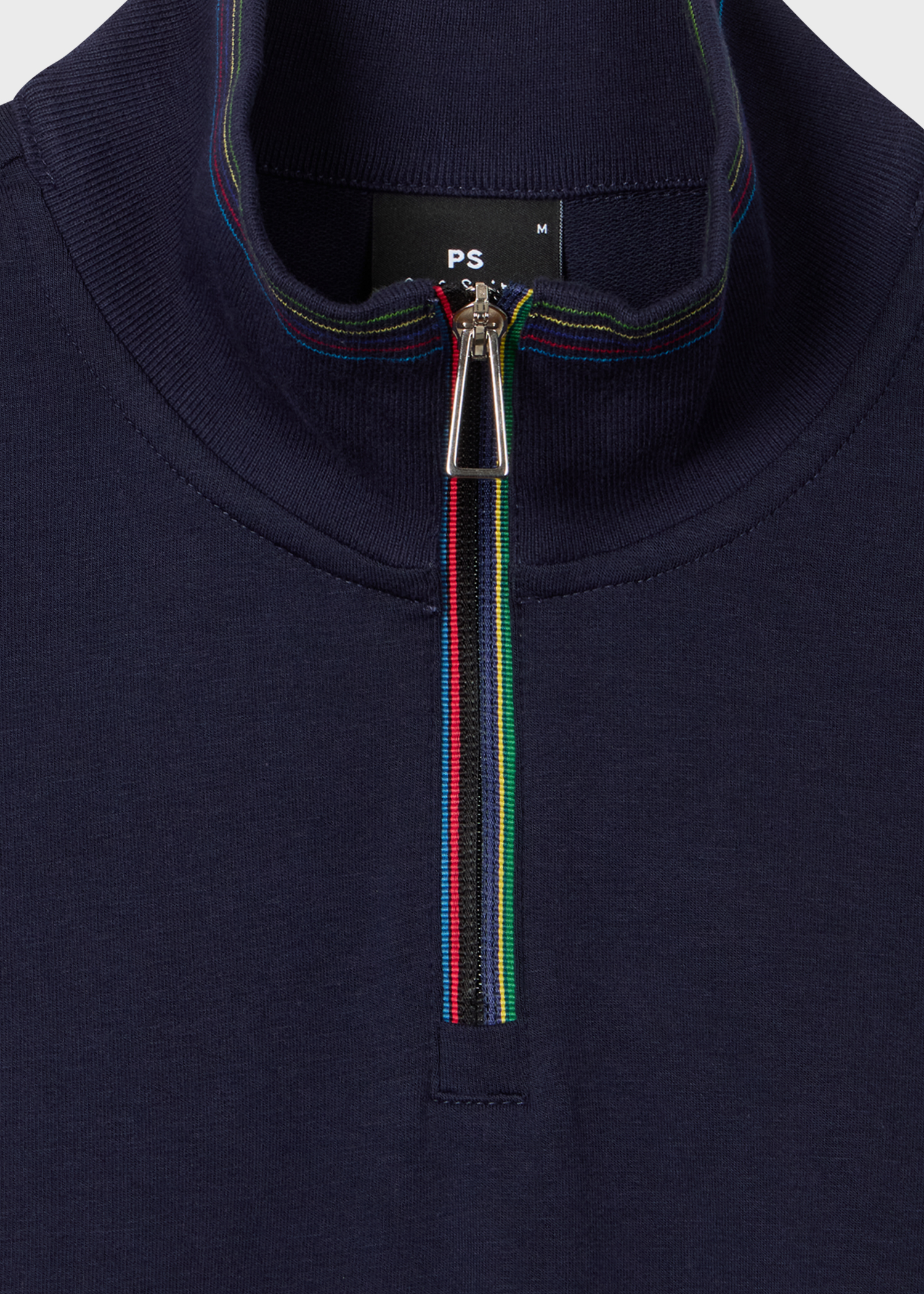 Navy Cotton-Blend 'Sports Stripe' Quarter Zip Sweatshirt