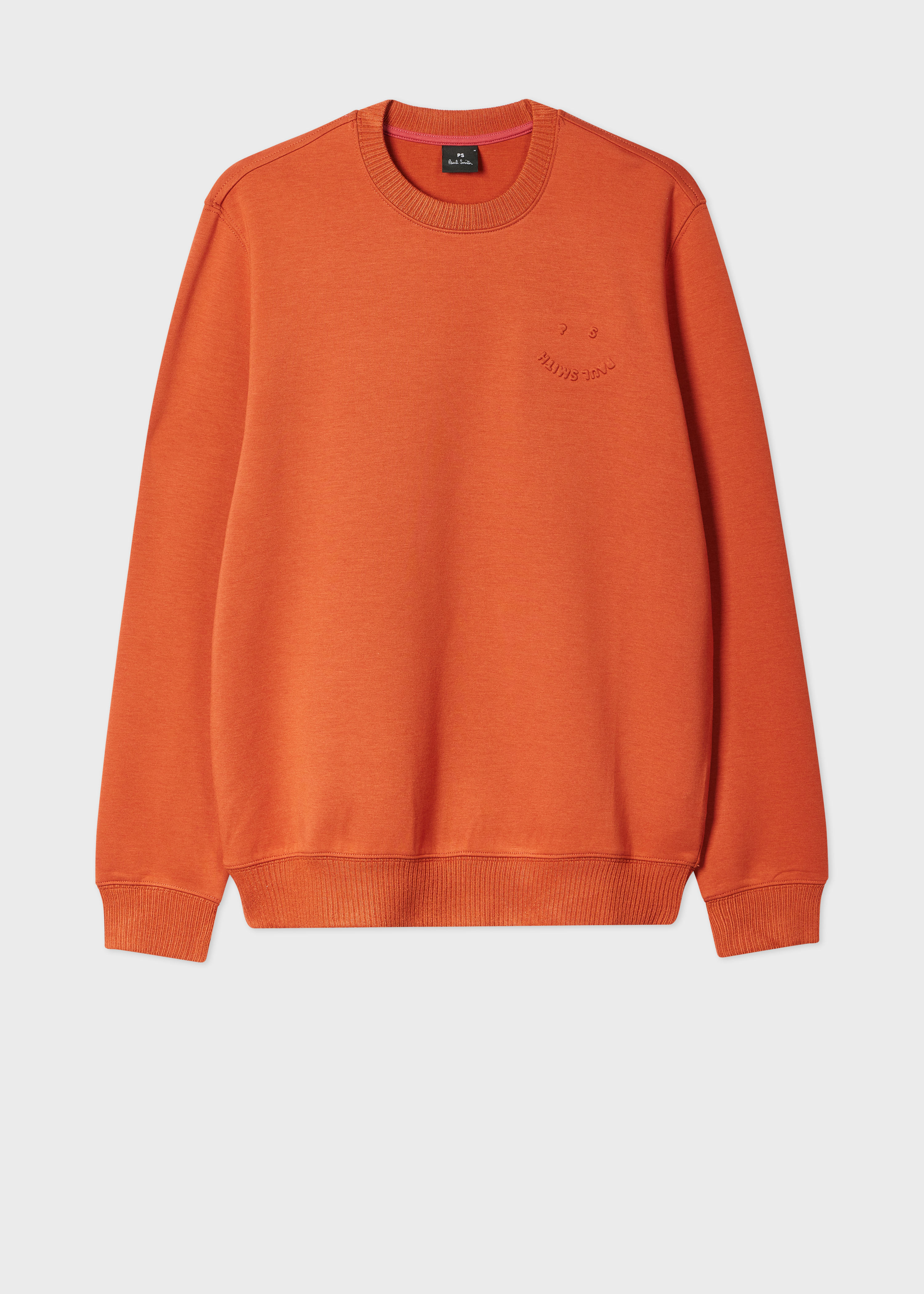 Rust Orange Embossed 'Happy' Crew Neck Sweater