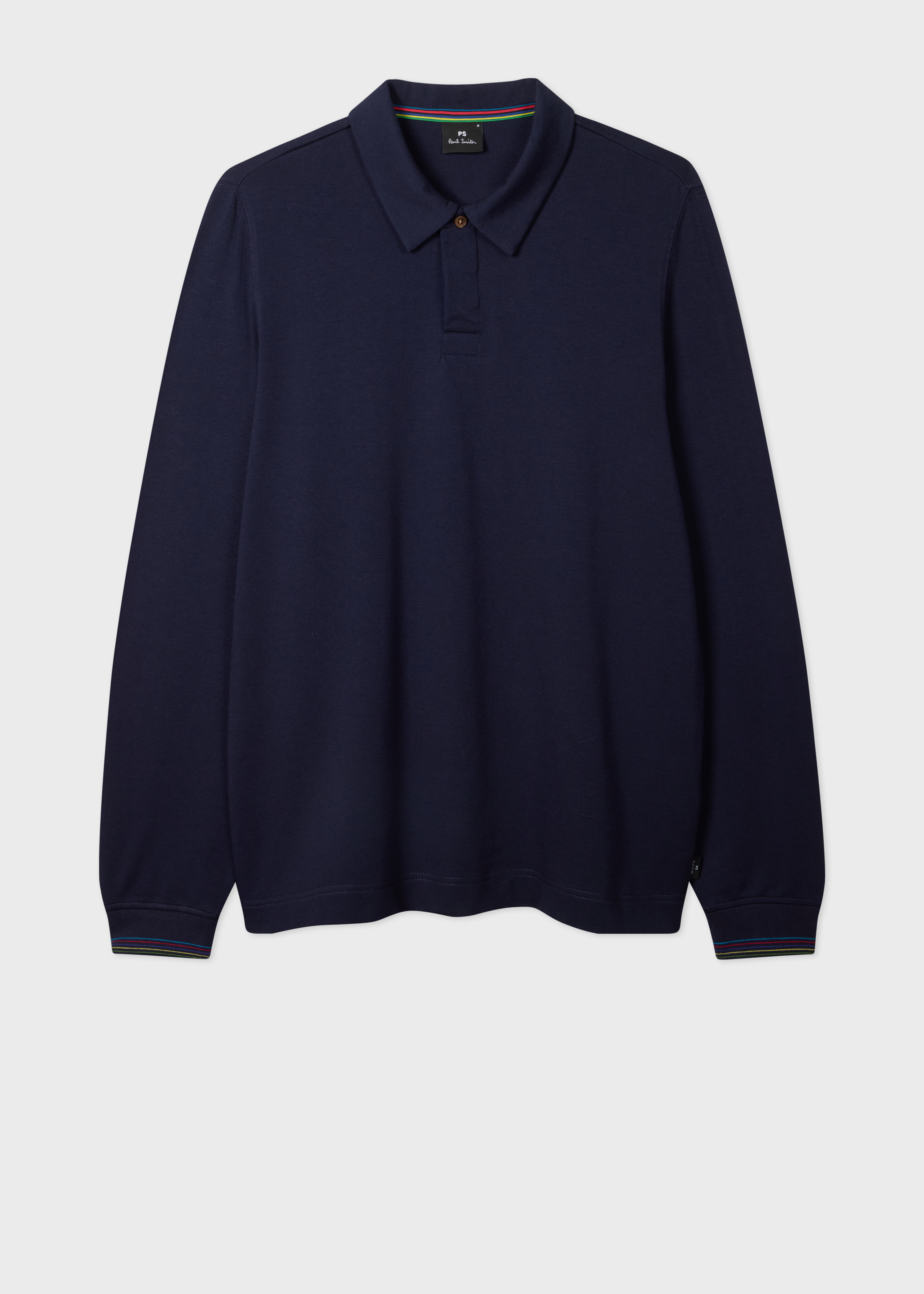 Navy Cotton-Modal Long-Sleeve Polo Shirt