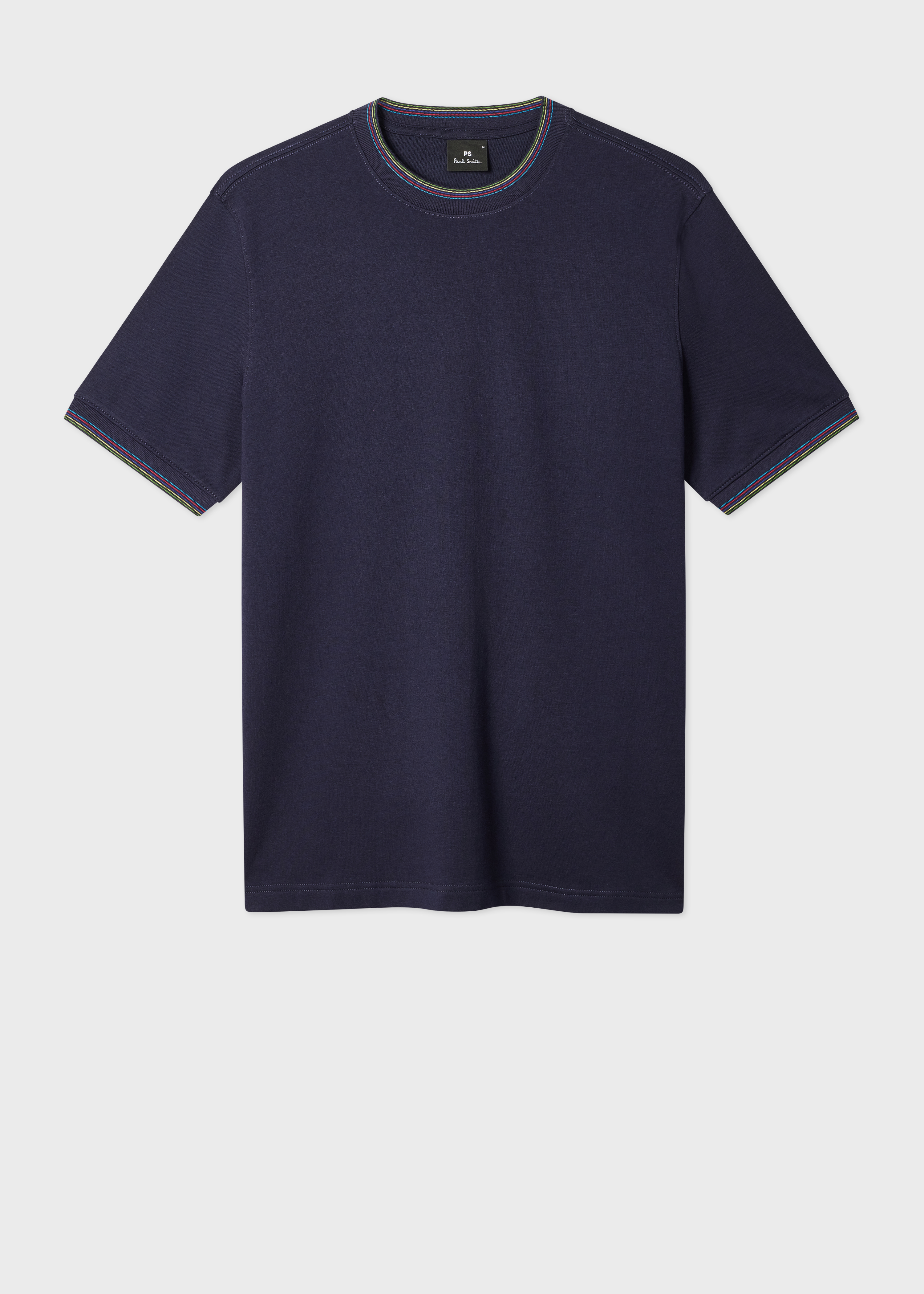 Navy Cotton-Blend T-Shirt with 'Sports Stripe' Tipping