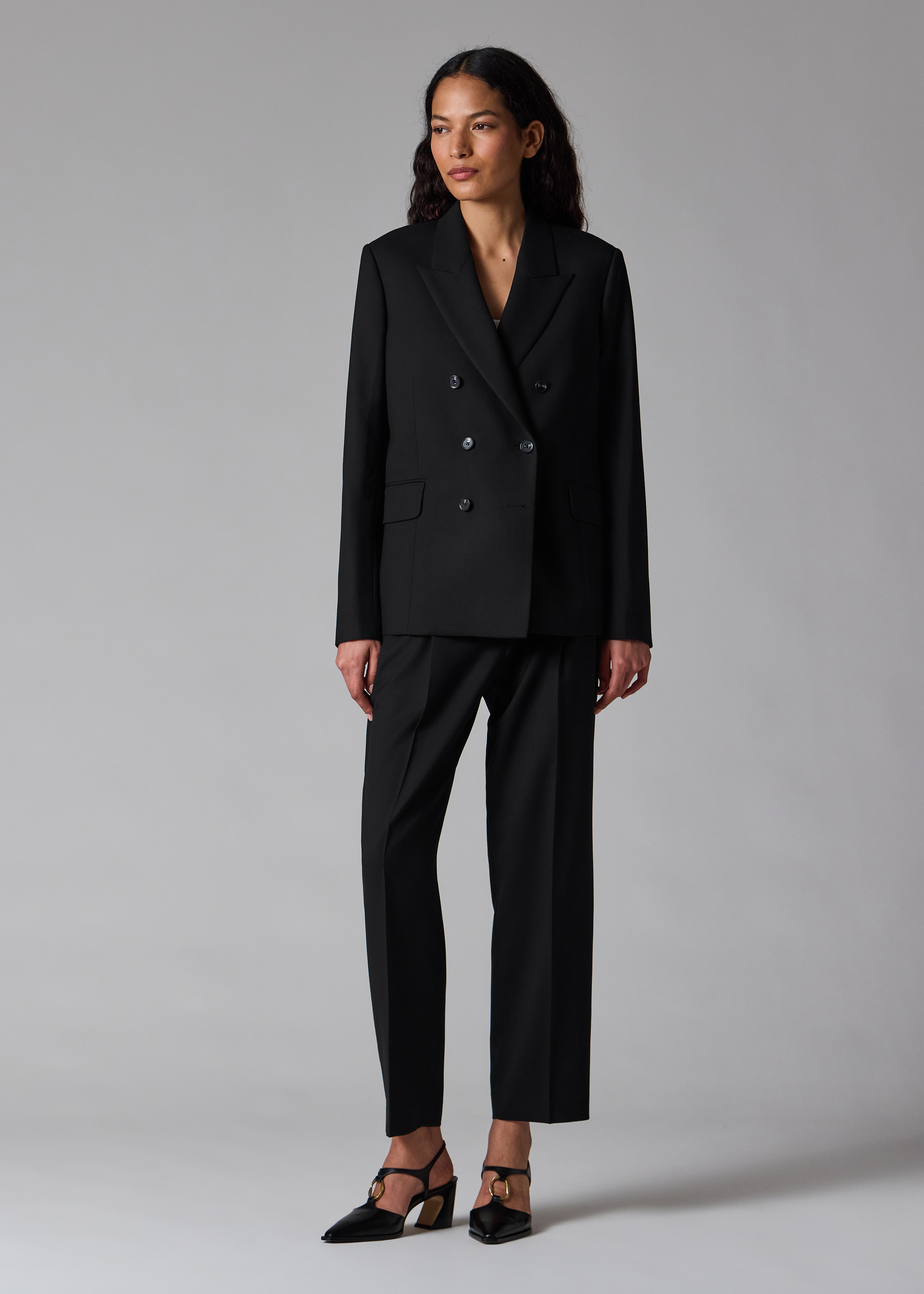 Women's 'A Suit To Travel In' Black Wool Twill Pleated Trousers