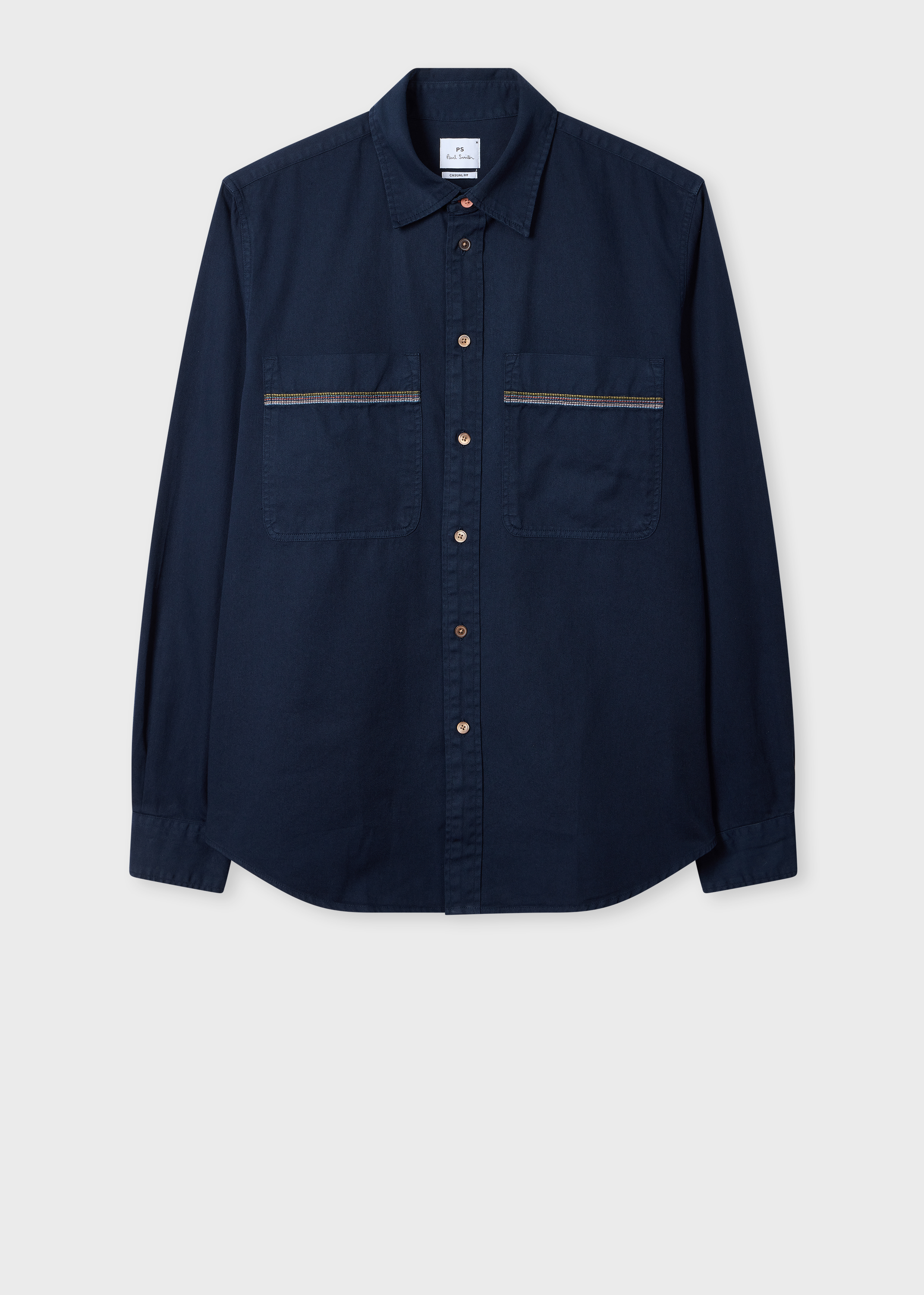 Navy Cotton-Twill Shirt With 'Stitch Stripe' Embroidery