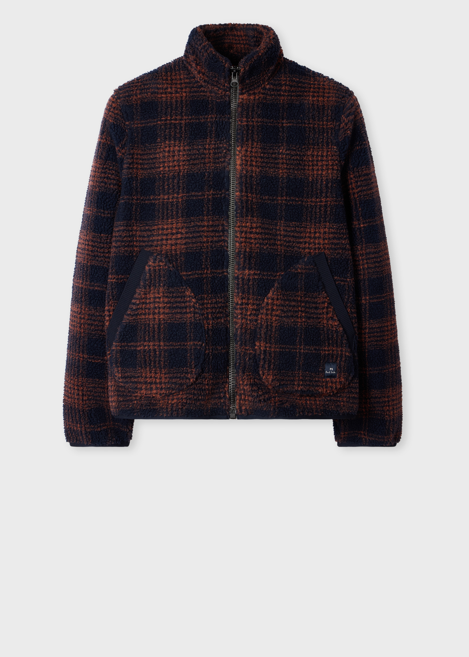 Navy and Orange Check Zip Fleece Jacket