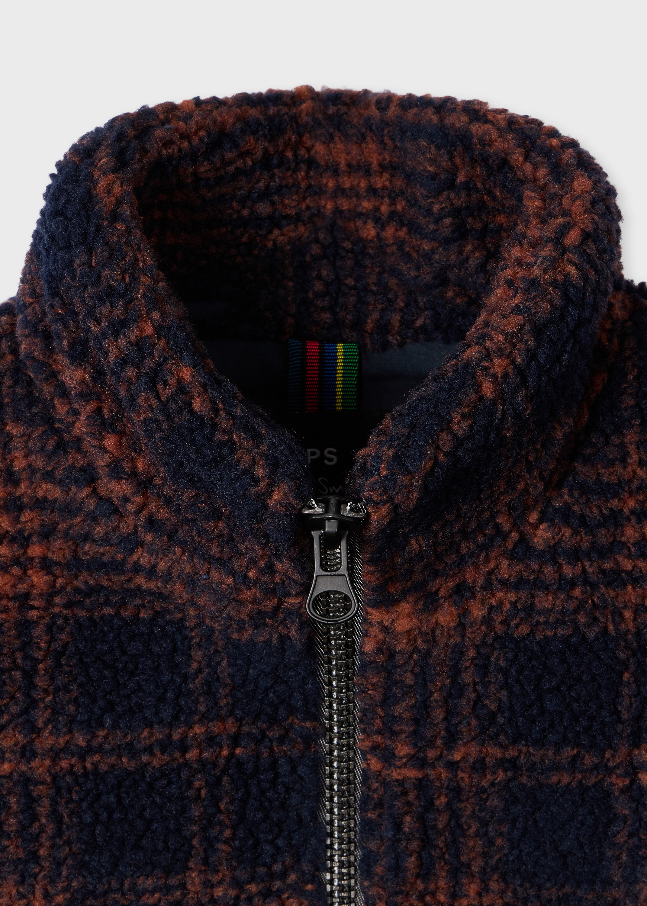 Navy and Orange Check Zip Fleece Jacket