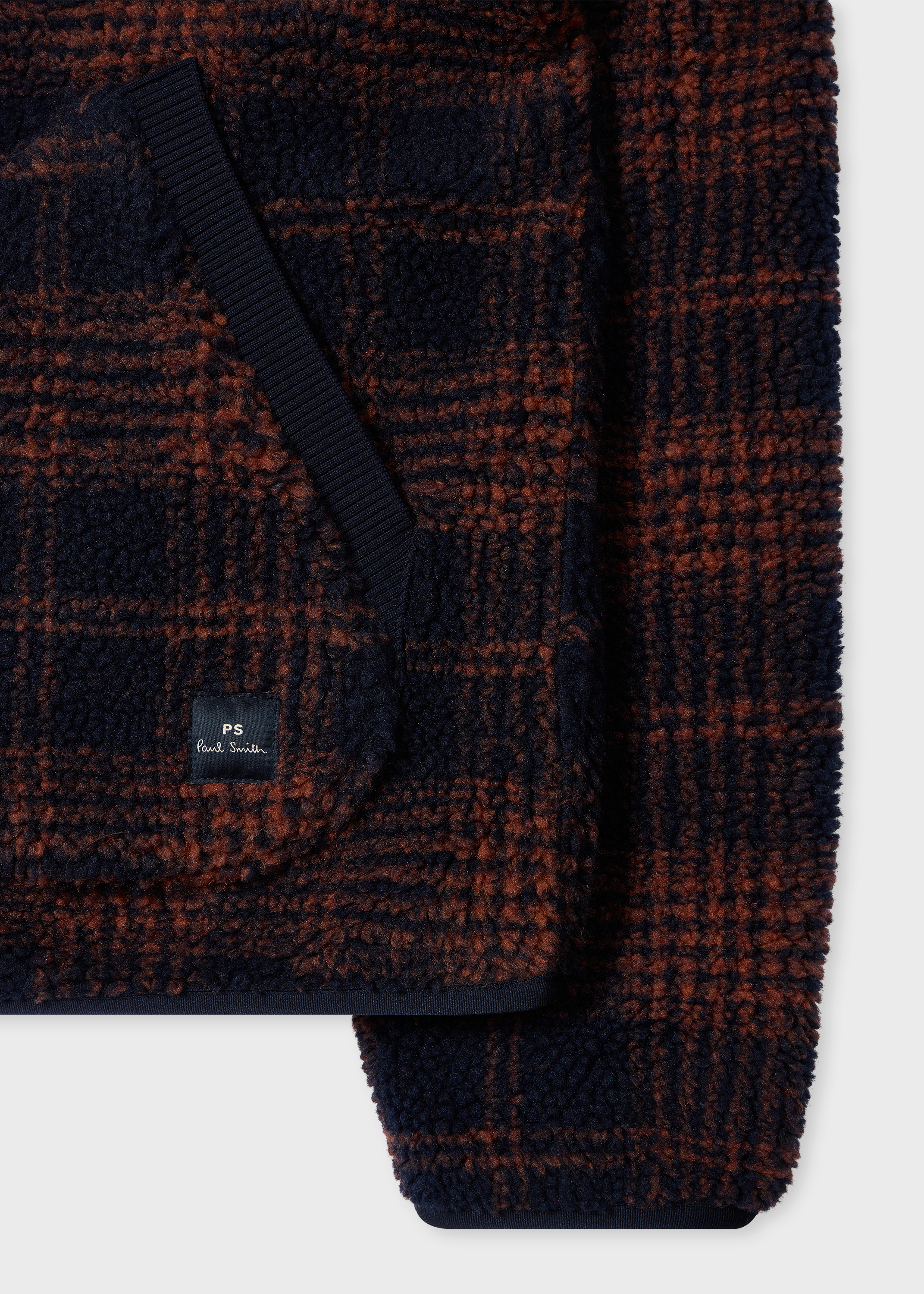 Navy and Orange Check Zip Fleece Jacket