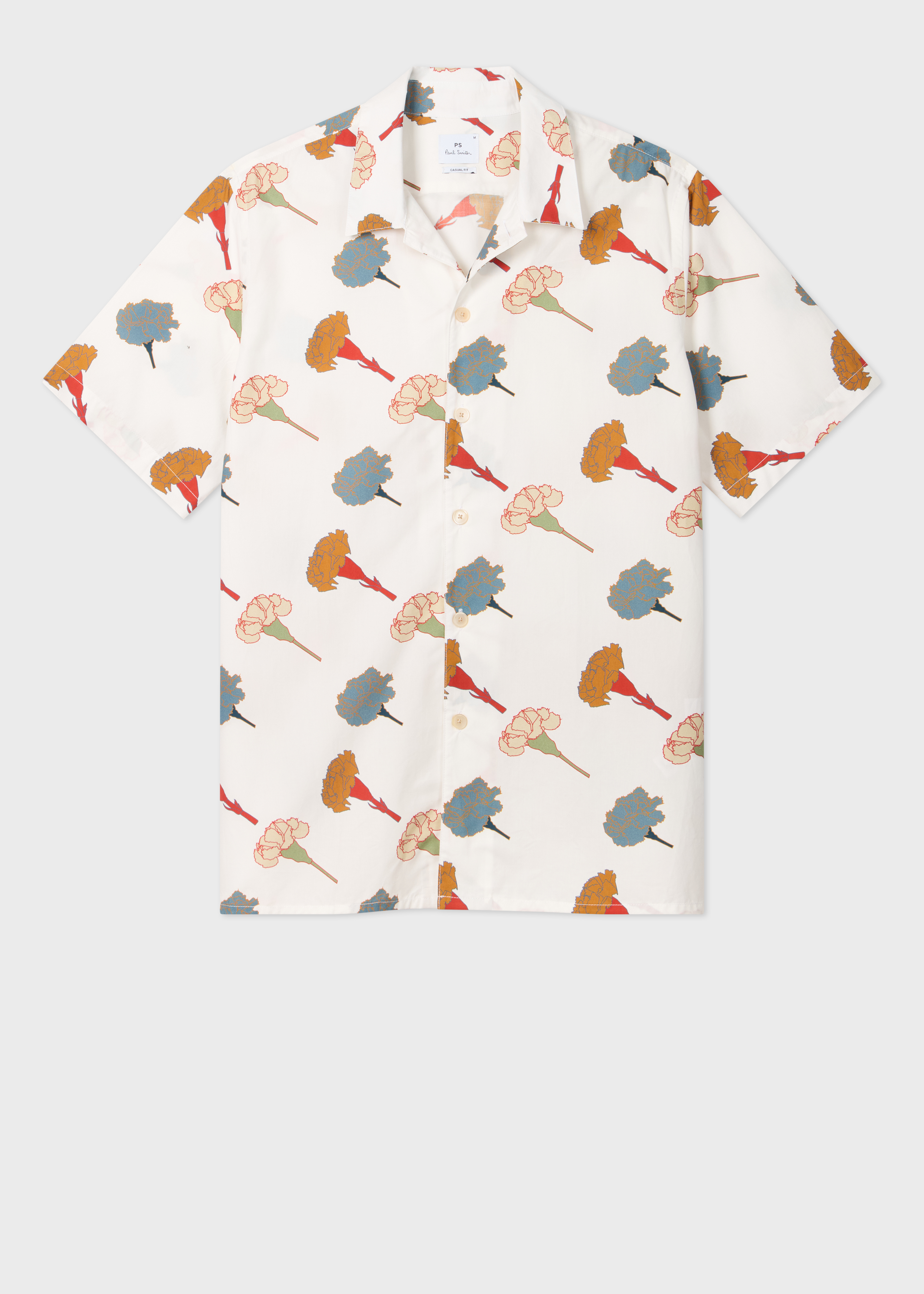 White 'Carnation' Print Short-Sleeve Shirt