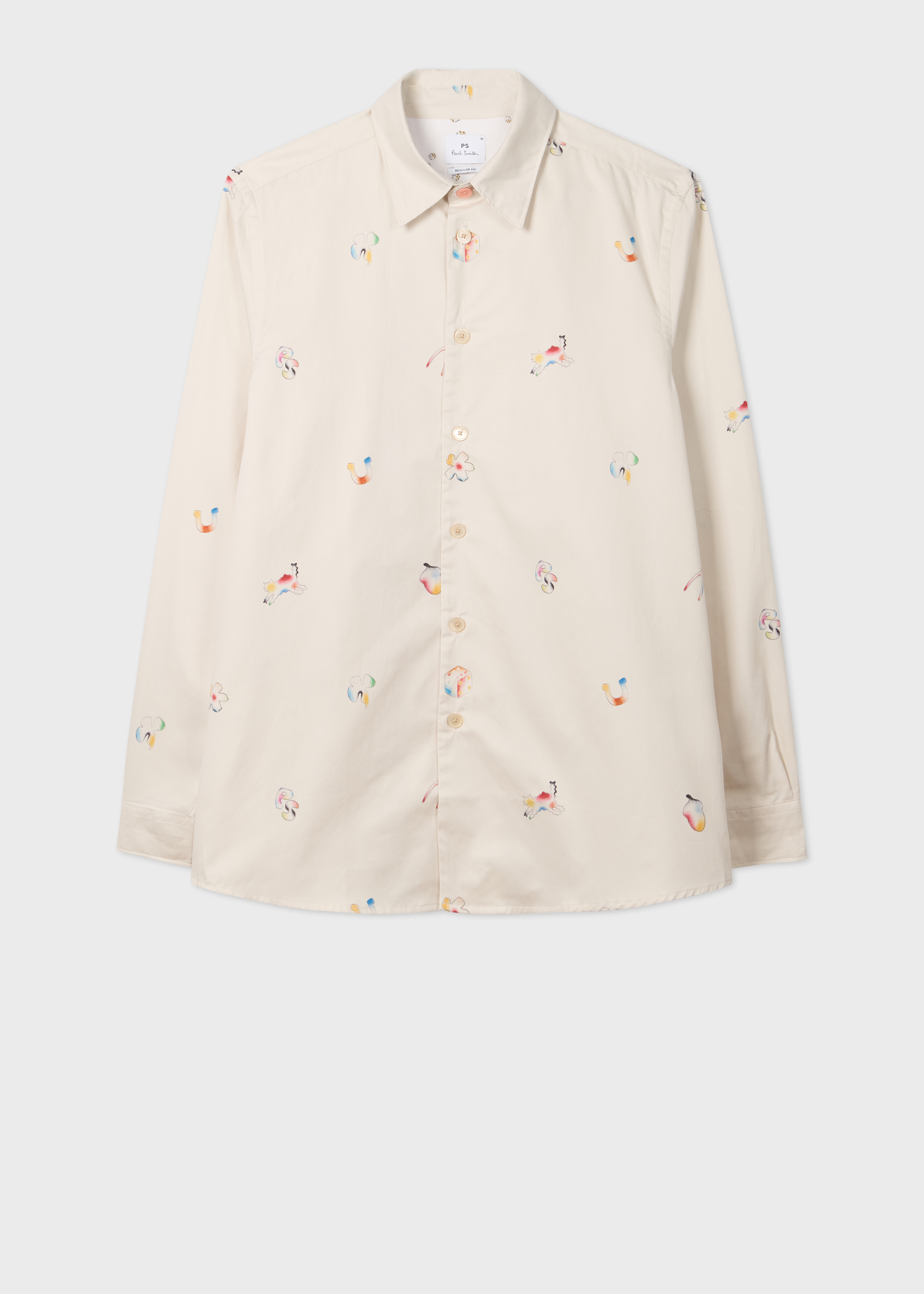 Ecru Cotton 'Lucky Charm' Print Shirt