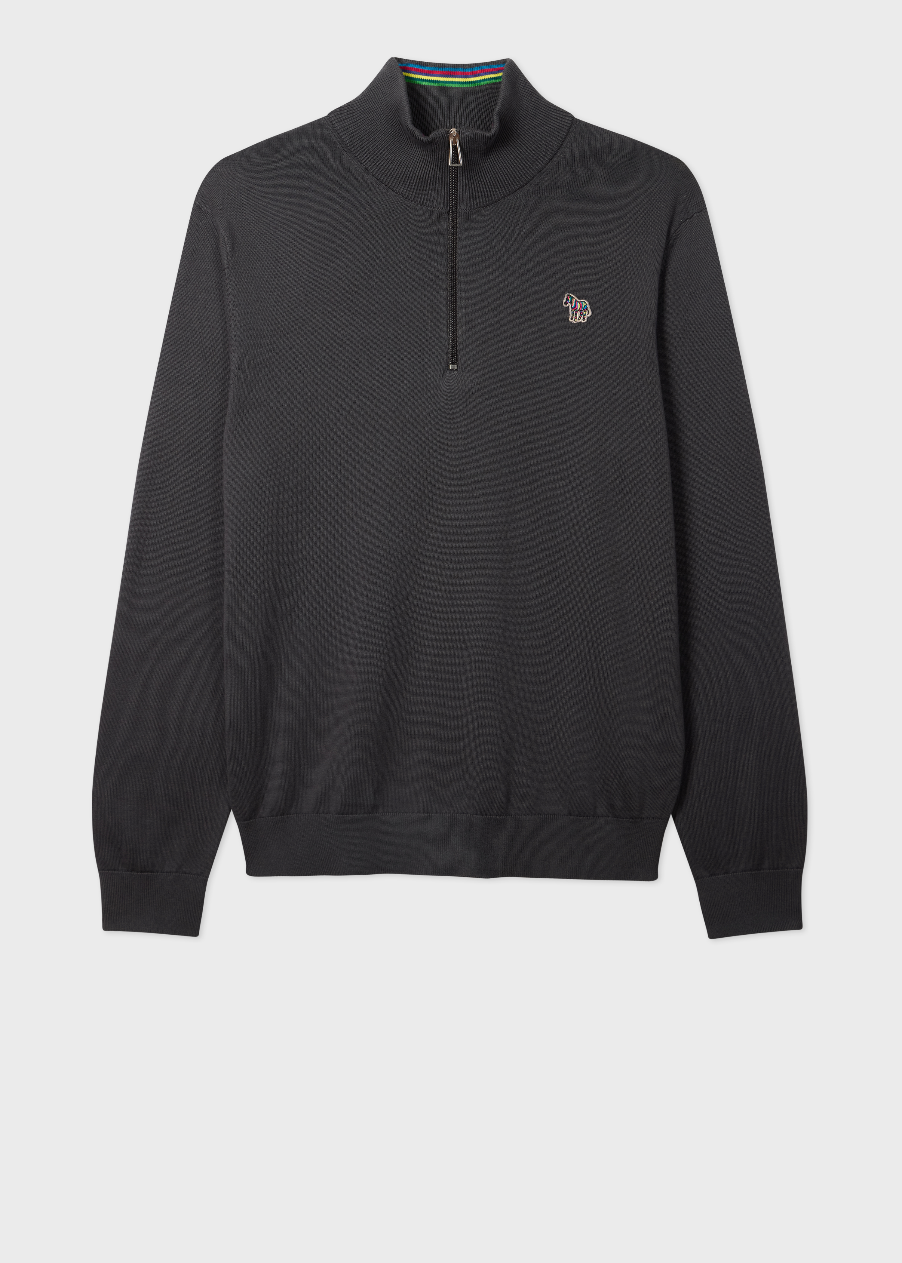 Dark Grey Organic Cotton Quarter Zip Zebra Logo Sweater