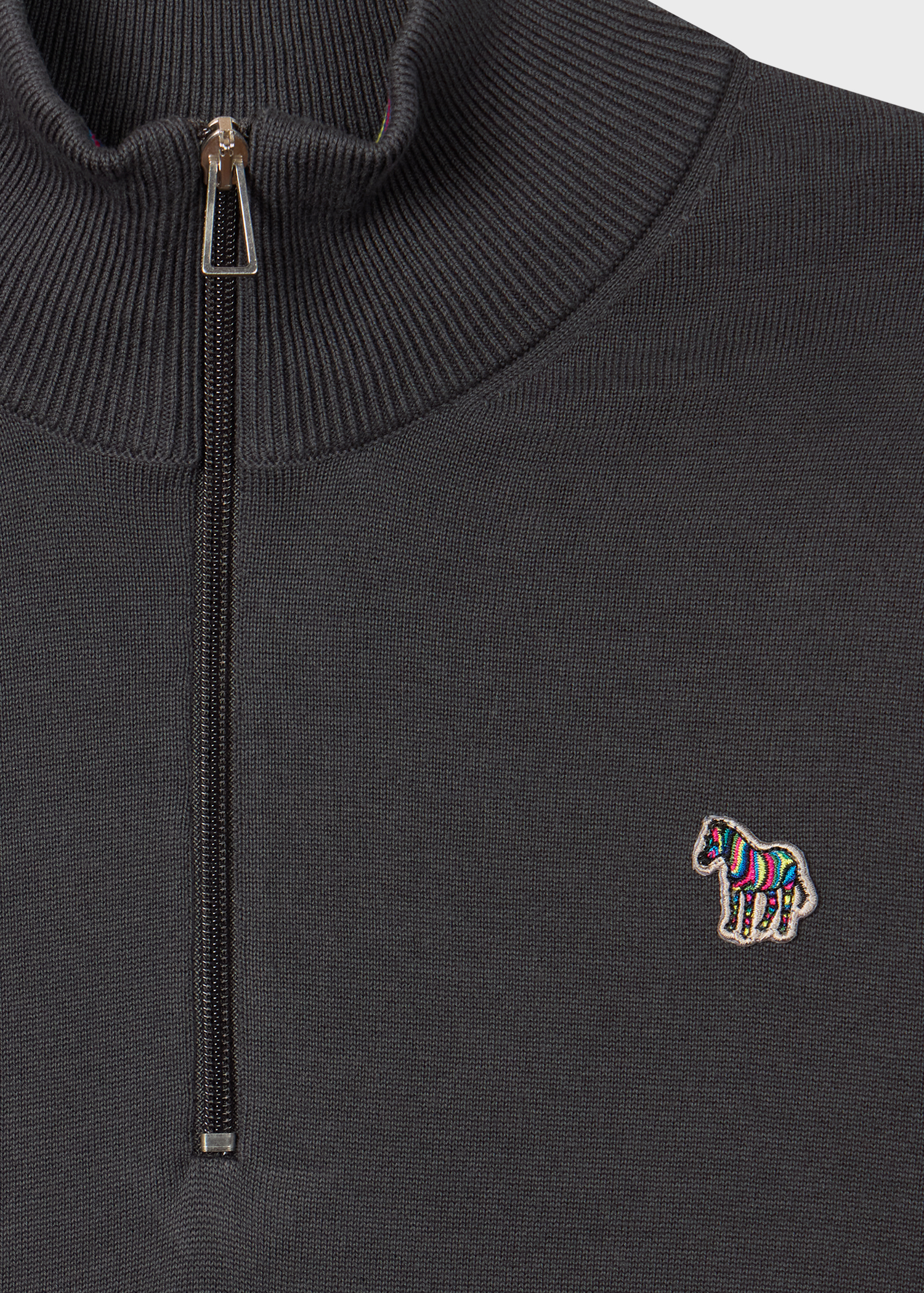 Dark Grey Organic Cotton Quarter Zip Zebra Logo Sweater