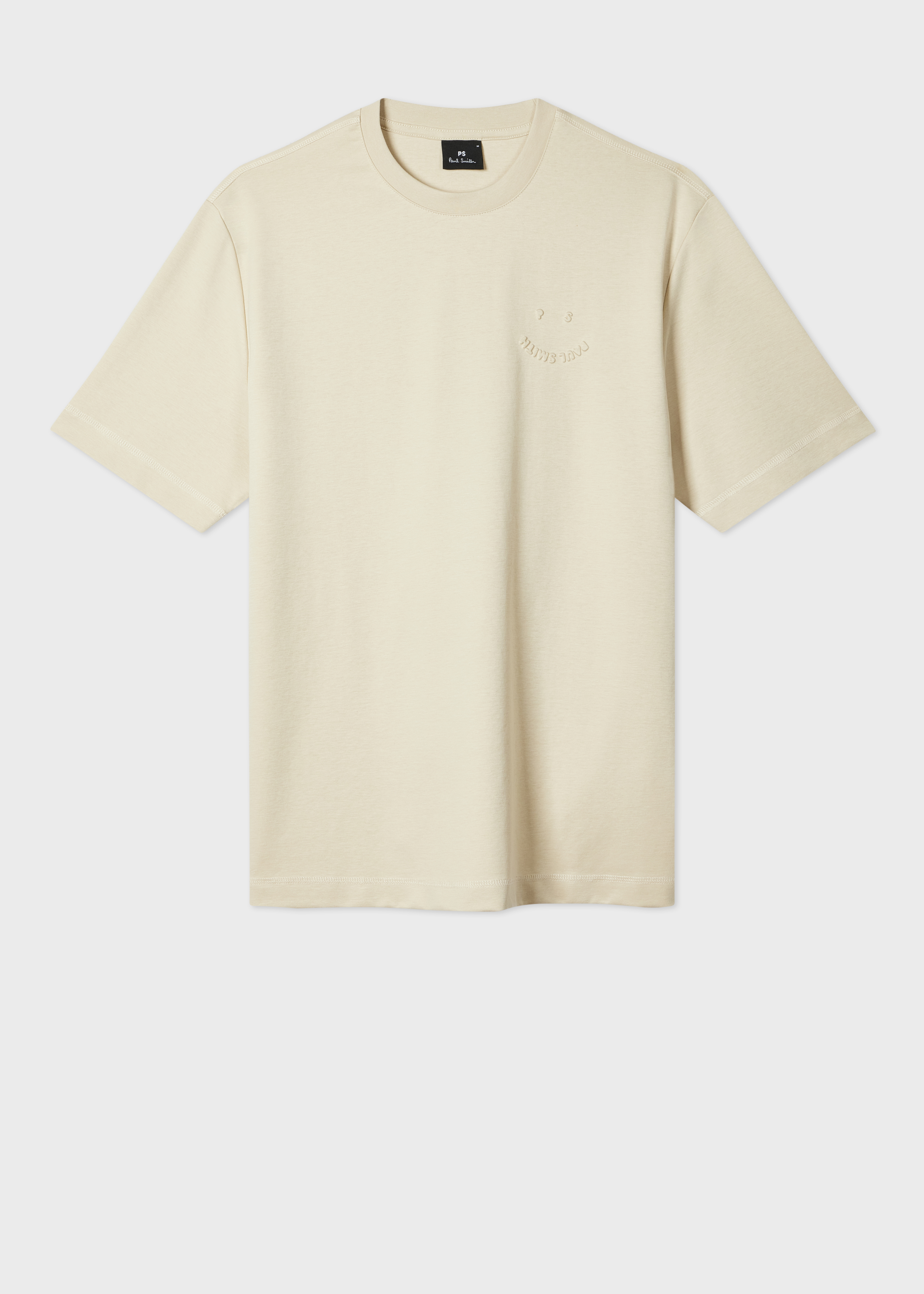 Casual-Fit Ecru Embossed 'Happy' T-Shirt