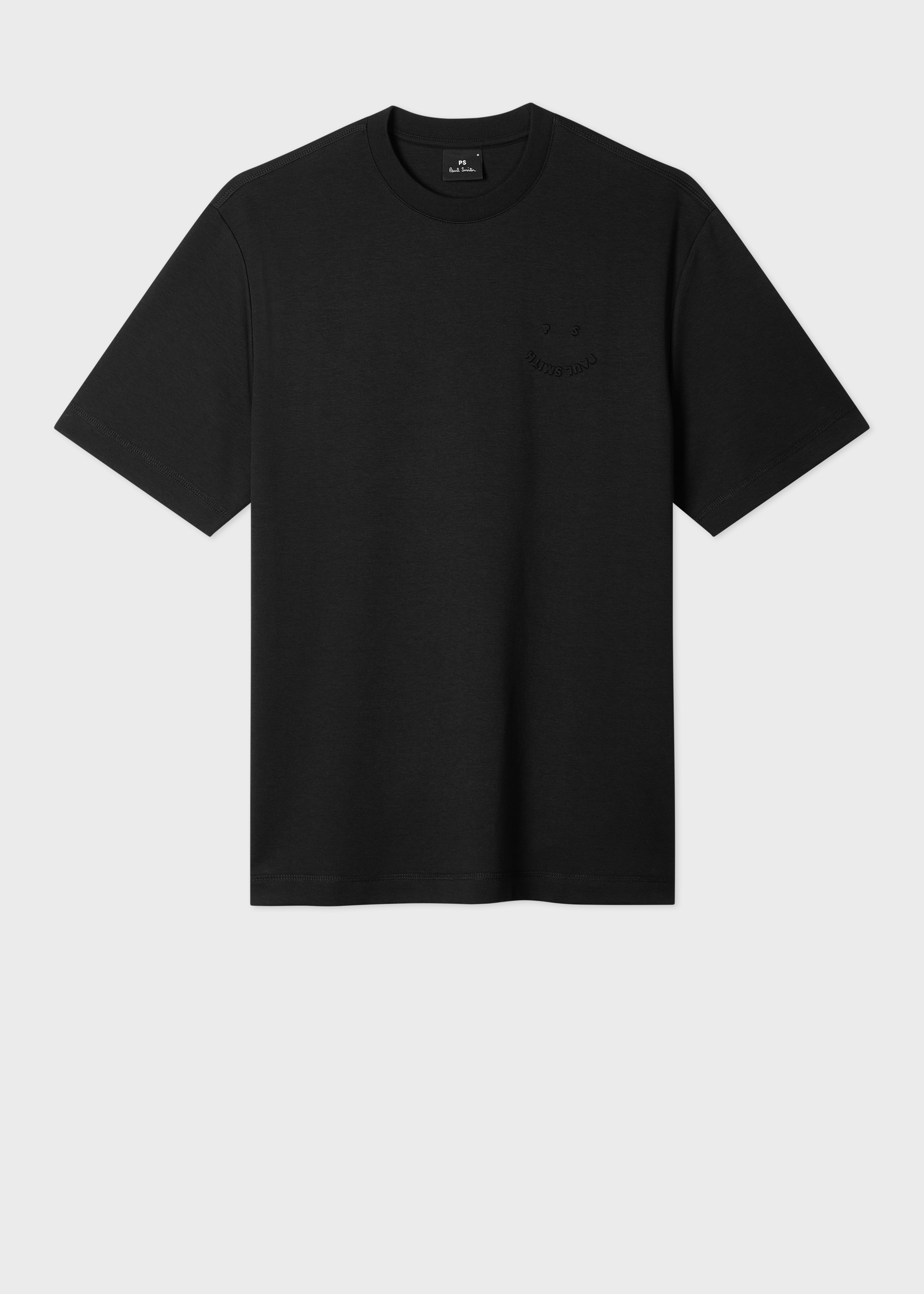 Casual-Fit Black Embossed 'Happy' T-Shirt