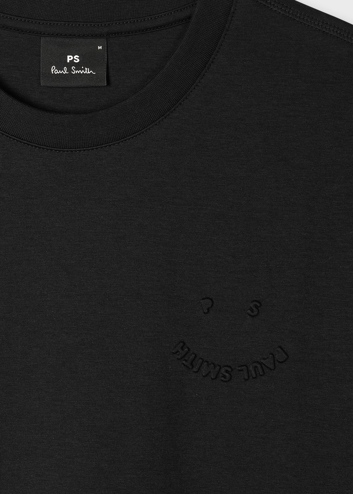 Casual-Fit Black Embossed 'Happy' T-Shirt