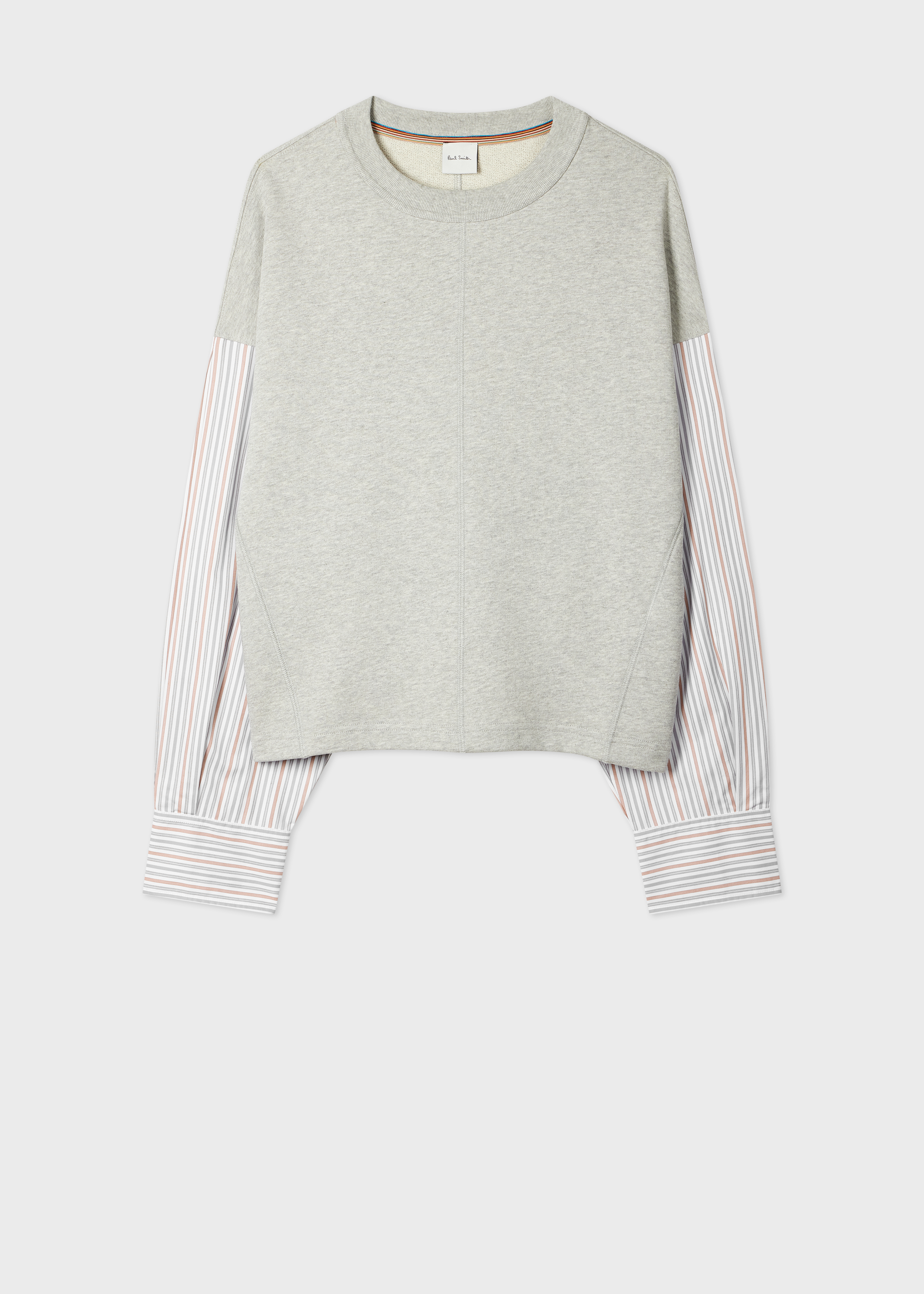 Women's Grey Sweatshirt with Striped Shirt Sleeves