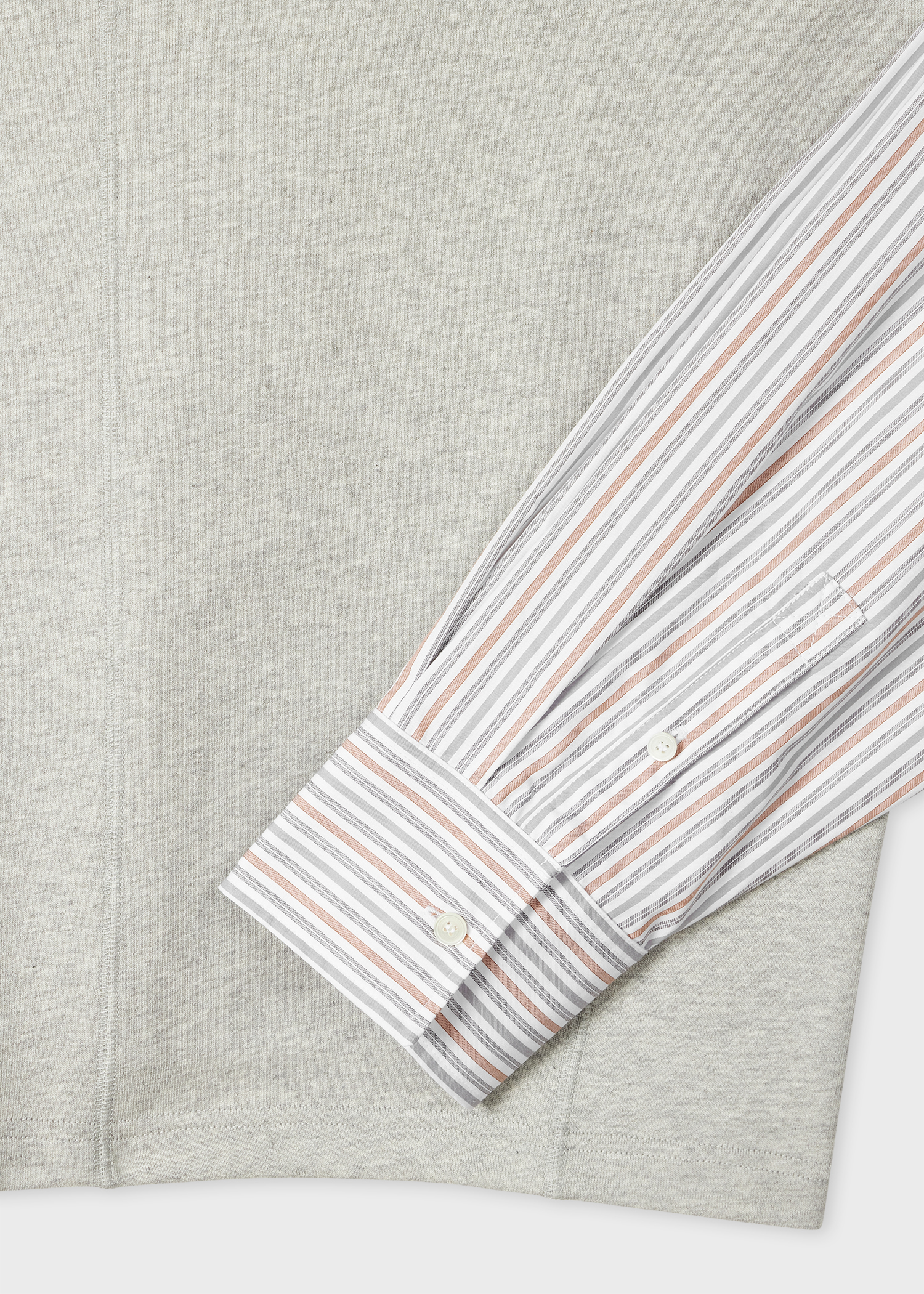 Women's Grey Sweatshirt with Striped Shirt Sleeves