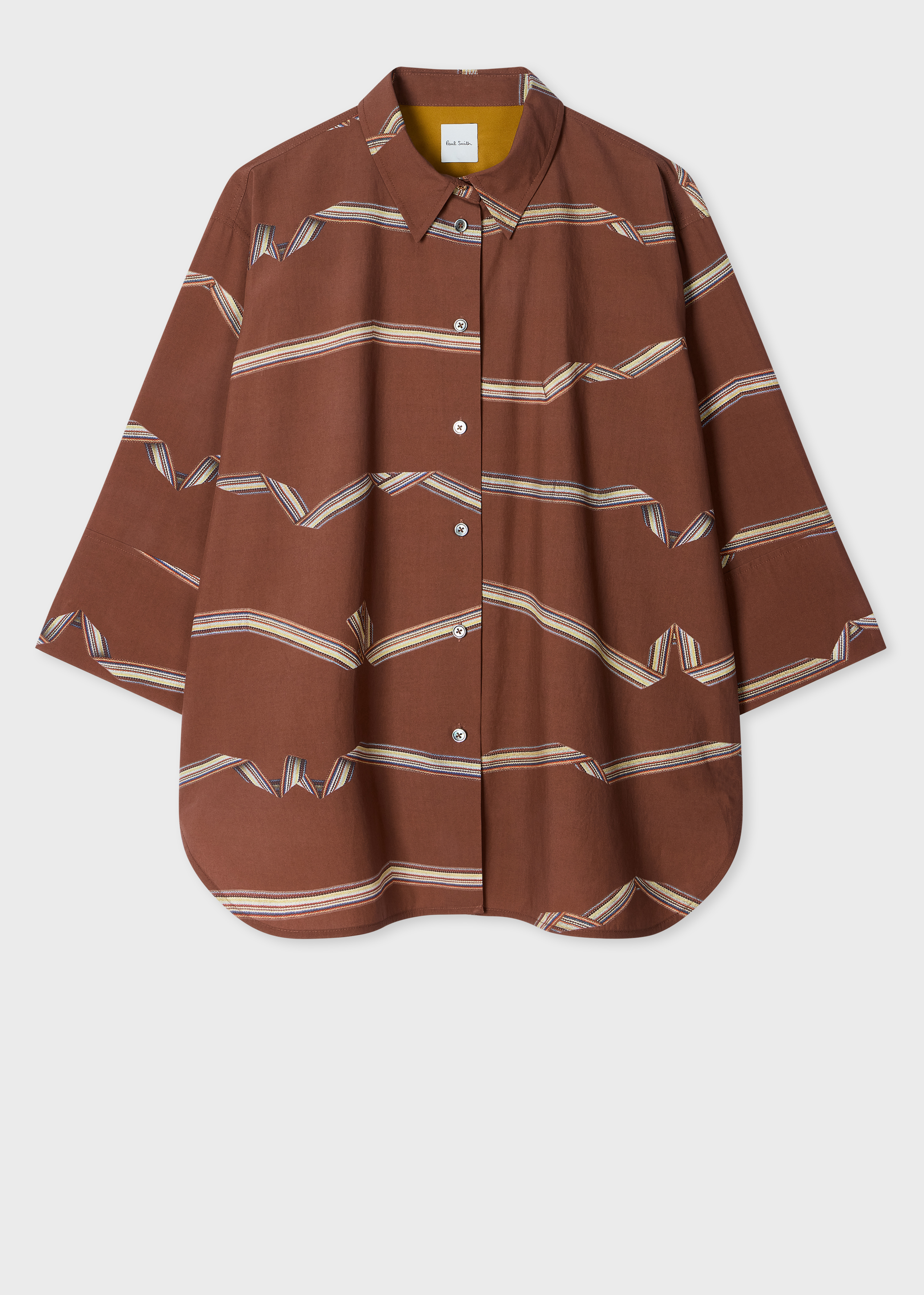 Women's Rust Brown 'Signature Stripe' Ribbon Print Shirt