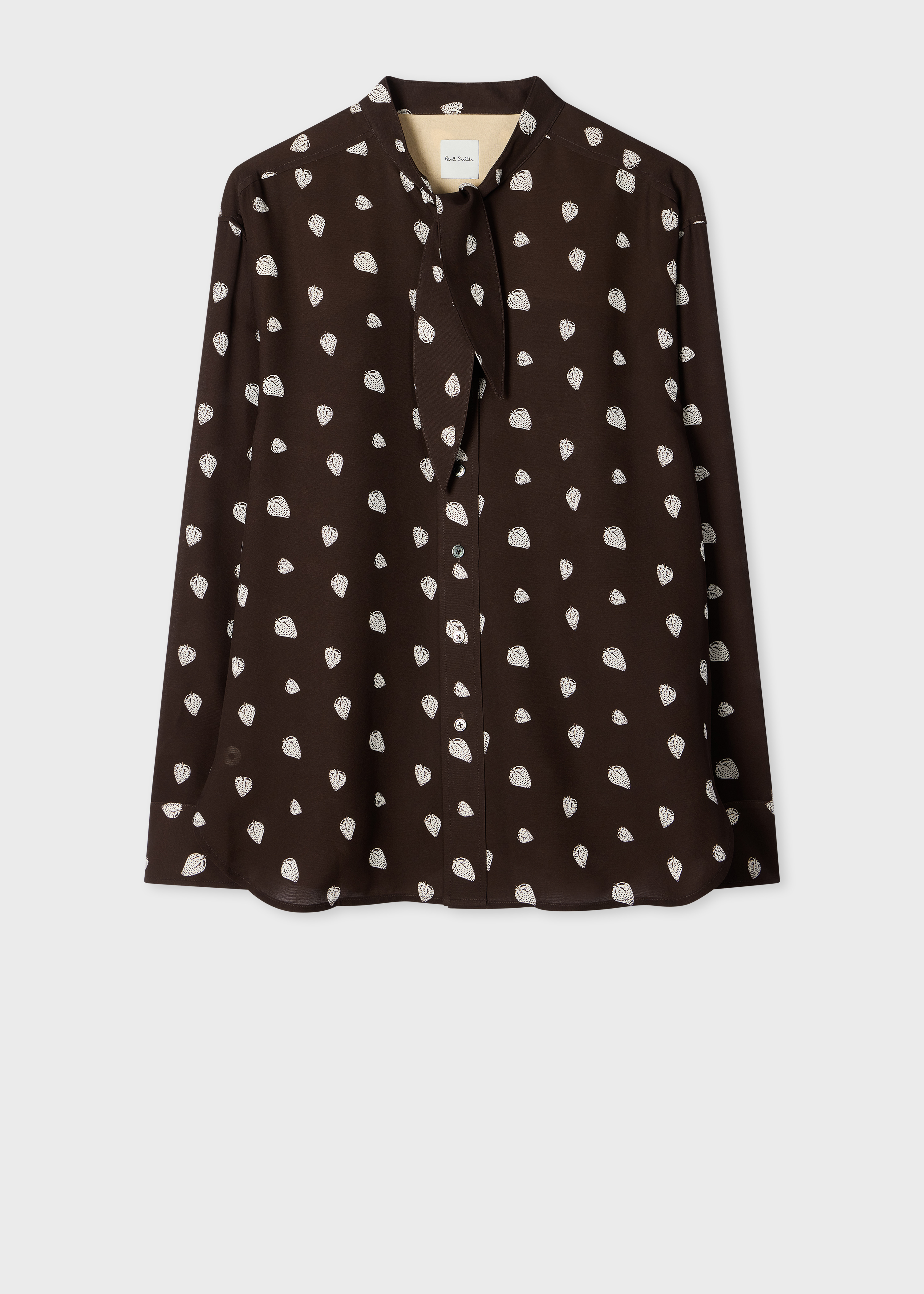 Women's Damson 'Strawberry' Print Silk-Blend Shirt with Neck Tie