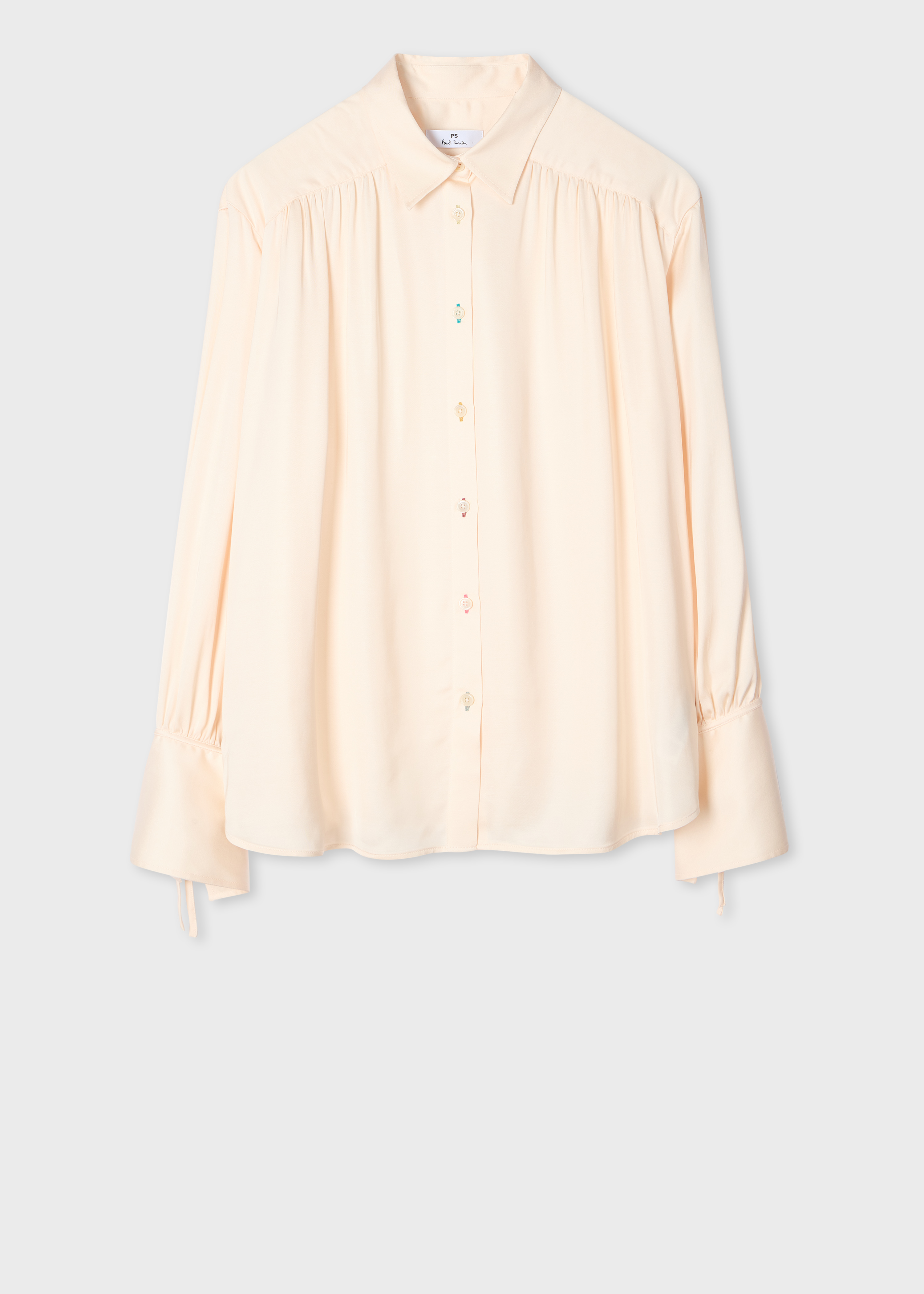 Women's Cream Gathered Blouse with Tie Sleeves