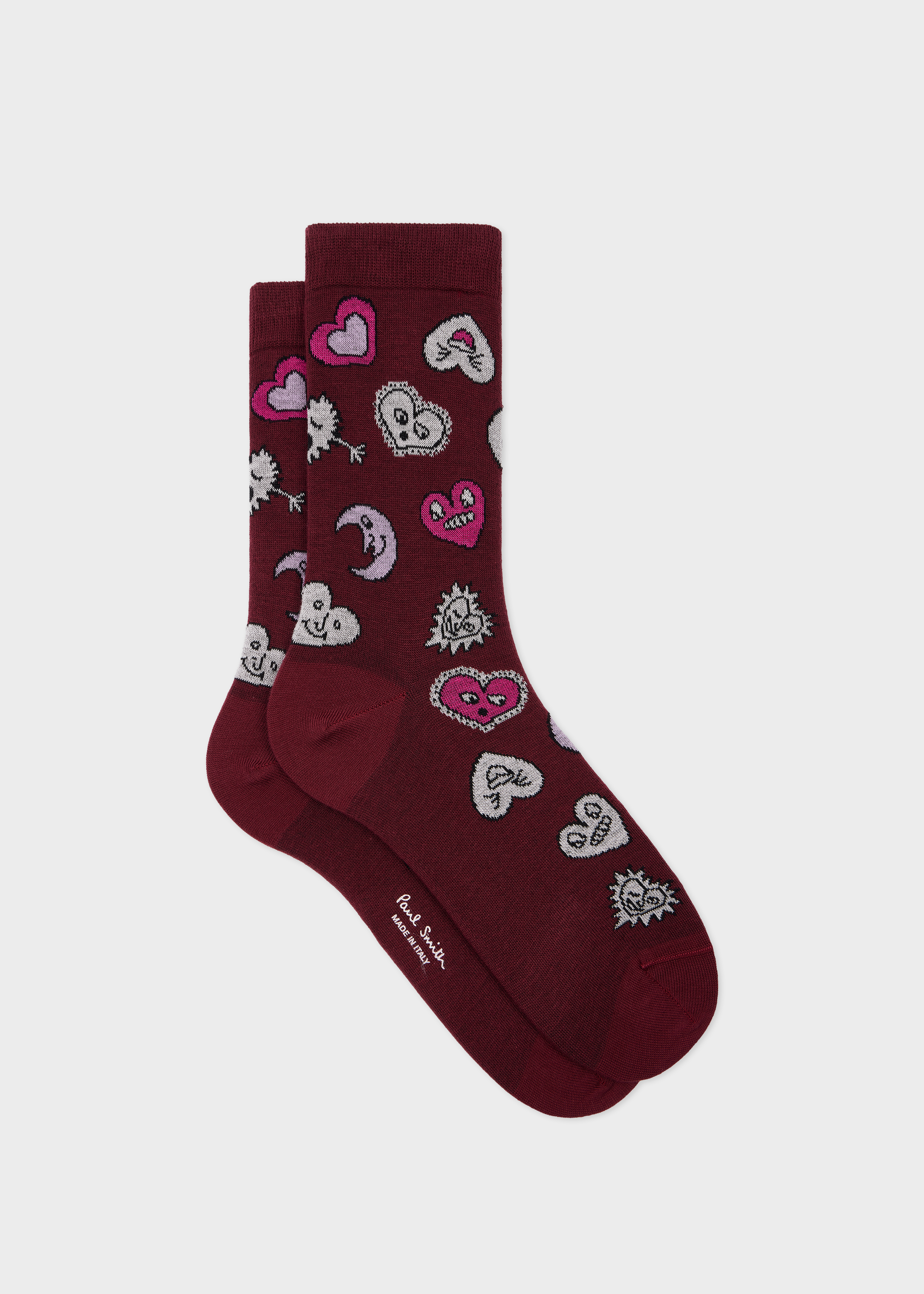 Women's Burgundy 'Hearts and Stars' Cotton-Blend Socks