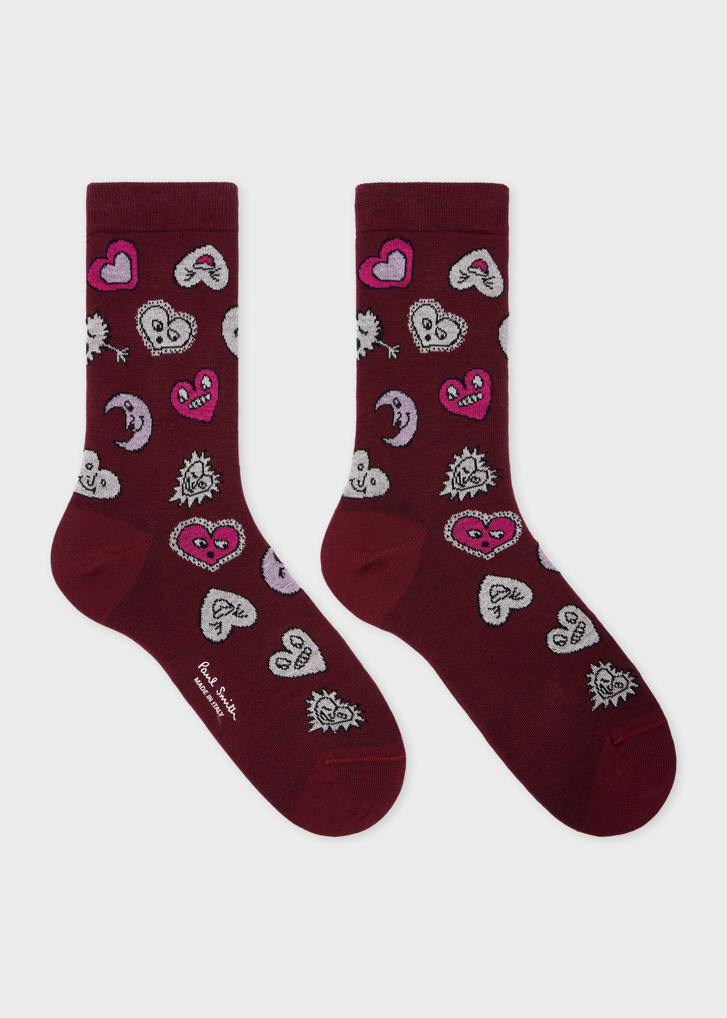 Women's Burgundy 'Hearts and Stars' Cotton-Blend Socks