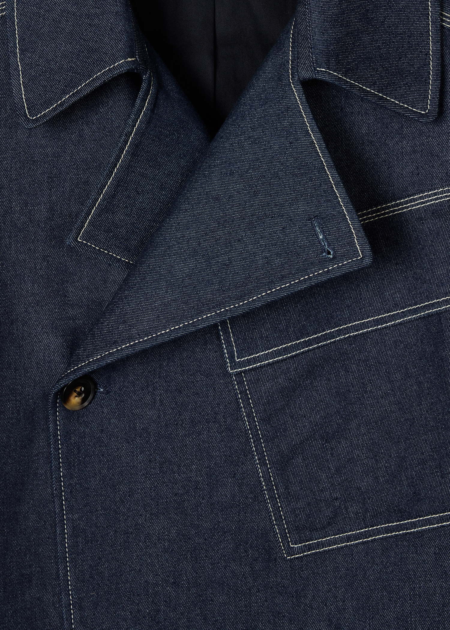 Denim Cotton-Blend Cropped Asymmetric Jacket with Topstitching