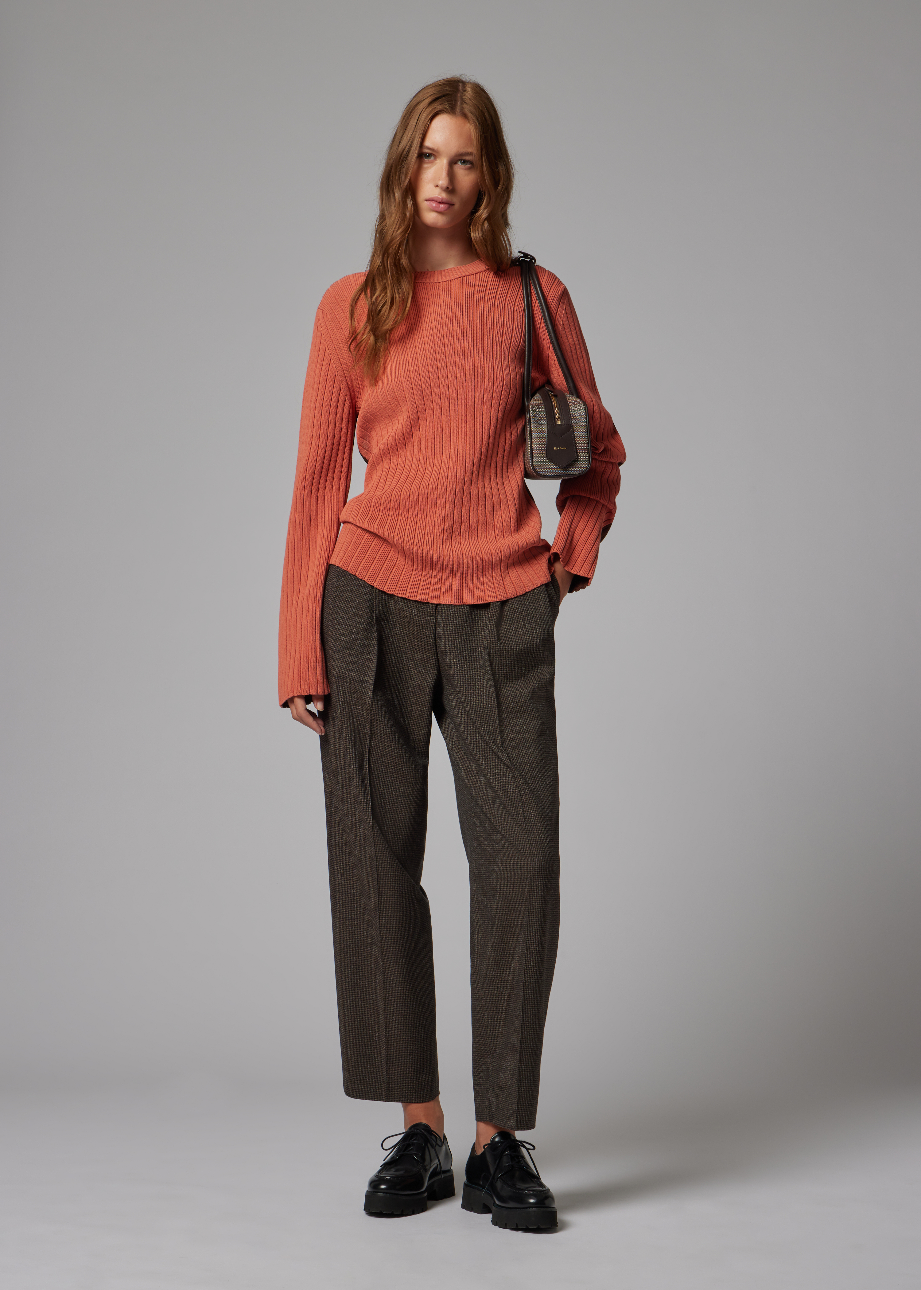 Women's Pink Contrast Back Ribbed Knit Sweater