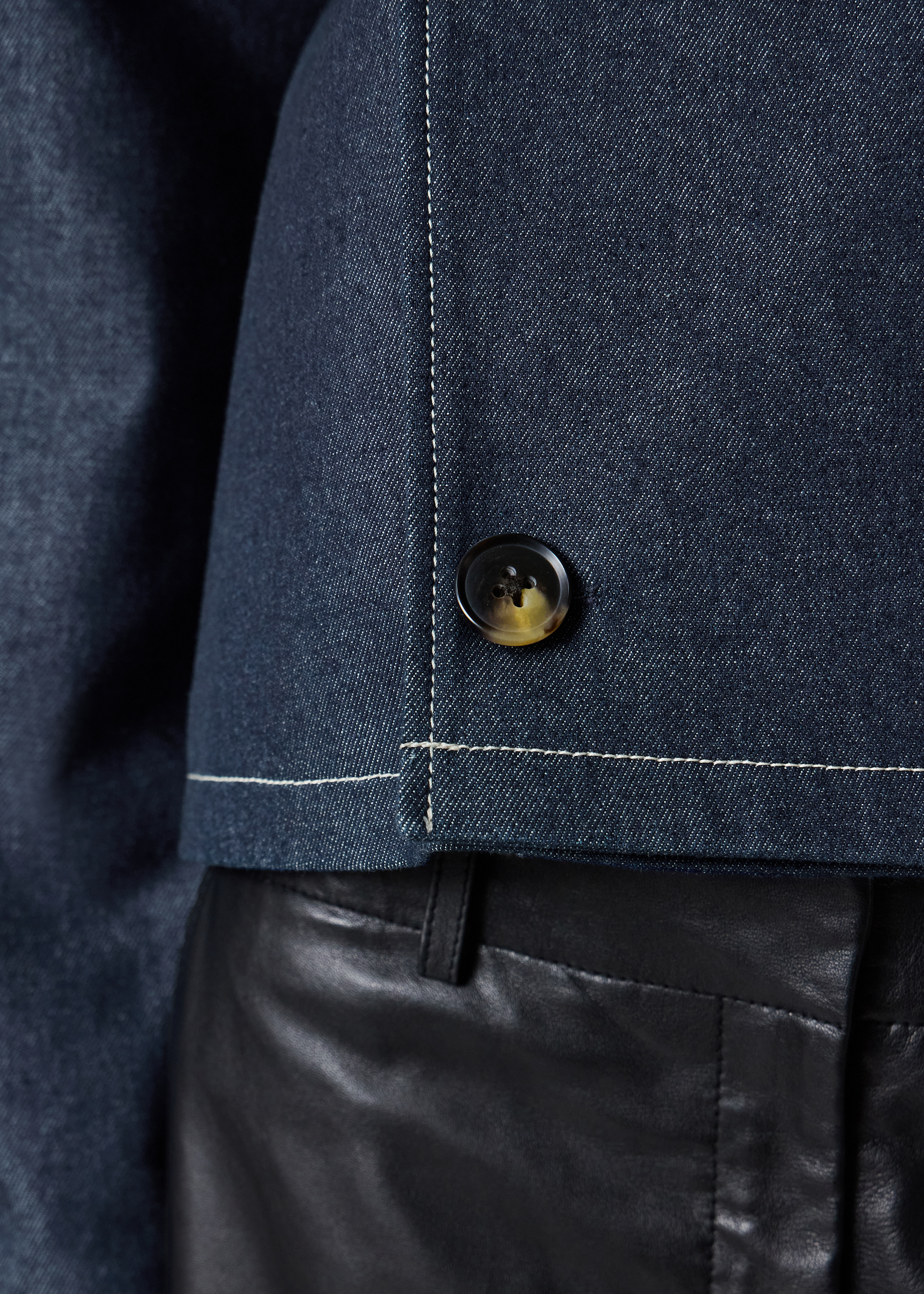 Denim Cotton-Blend Cropped Asymmetric Jacket with Topstitching