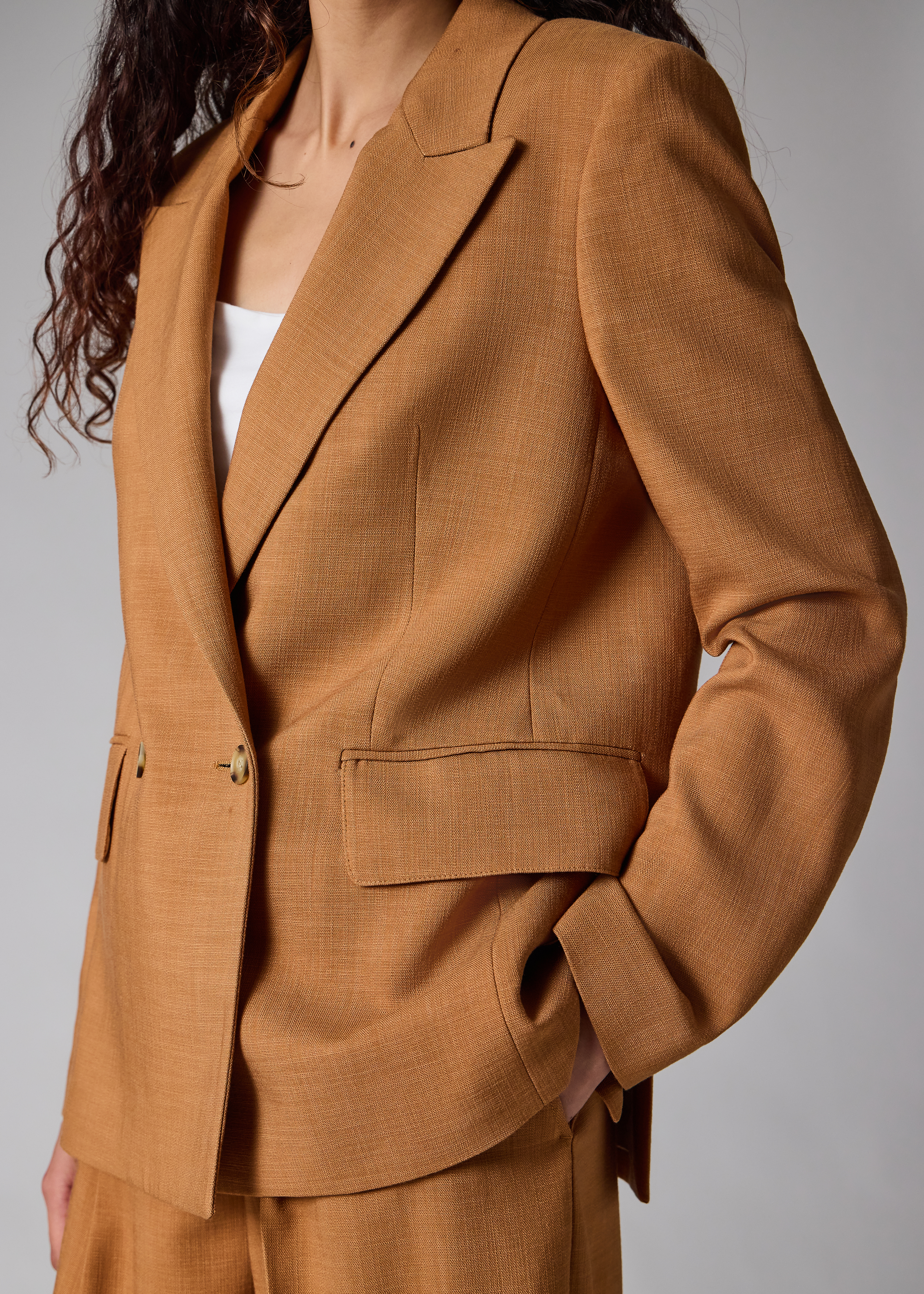 Women's Tan Textured Double-Breasted Blazer