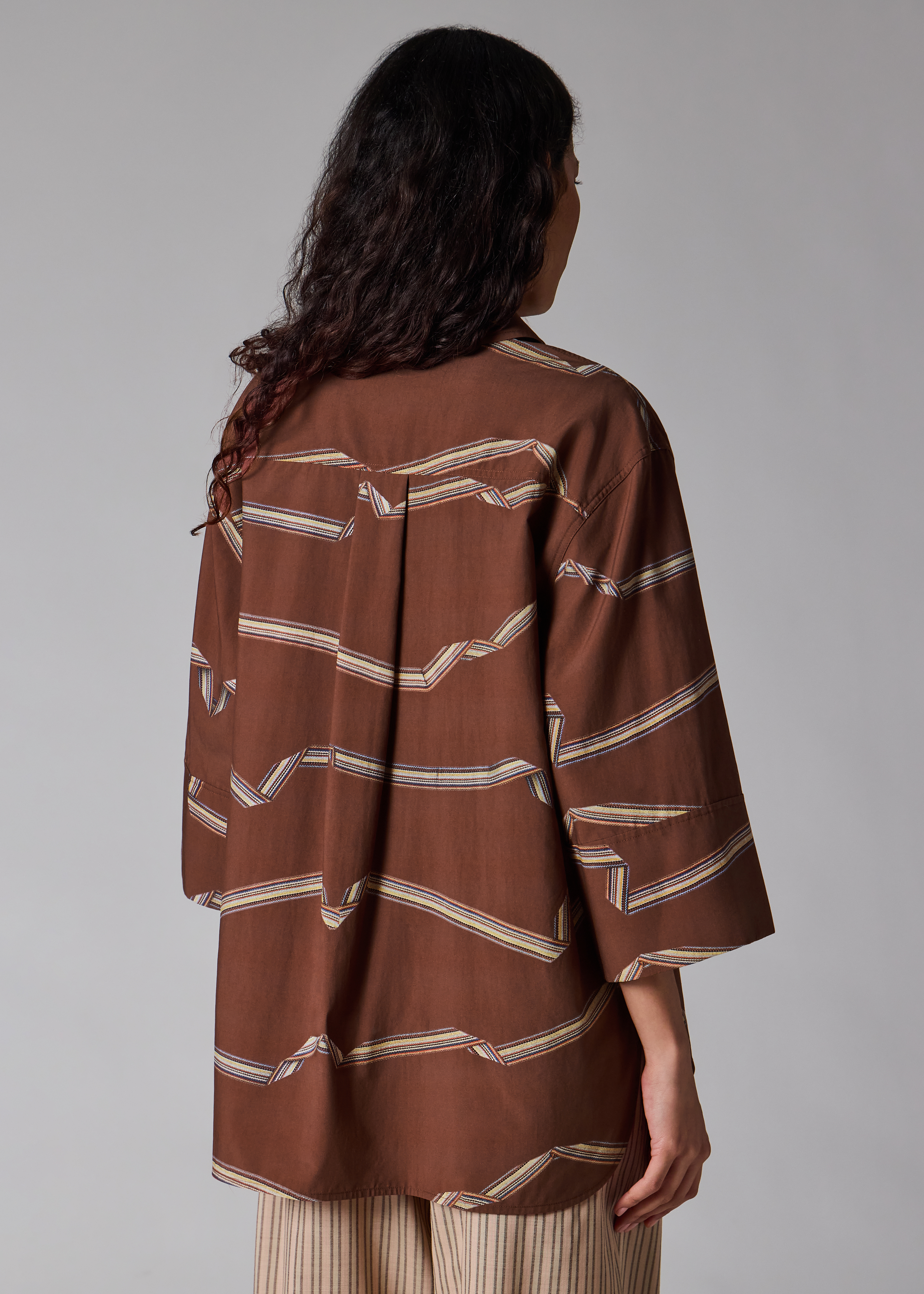 Women's Rust Brown 'Signature Stripe' Ribbon Print Shirt