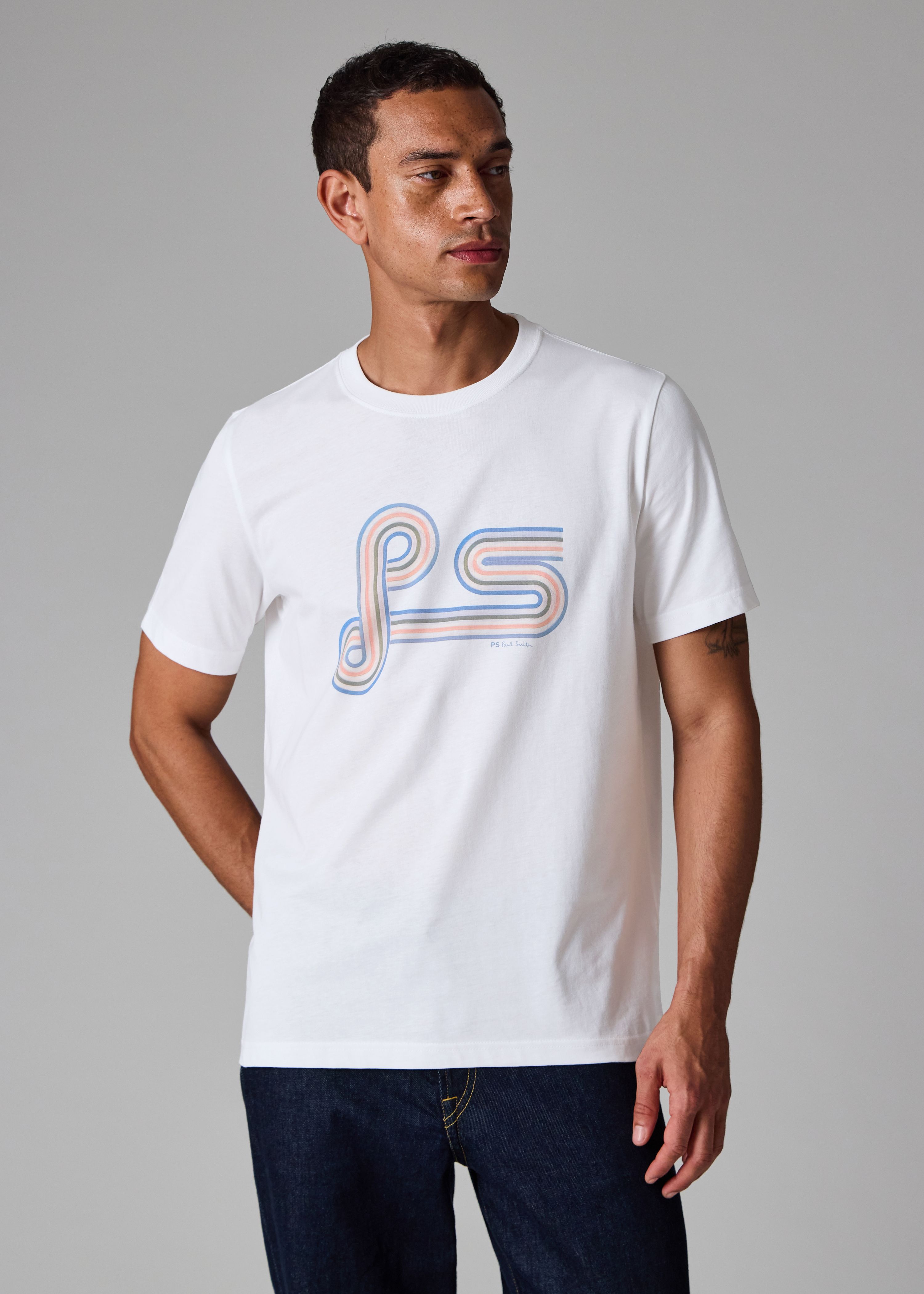 White Organic Cotton 'PS' Spiral Print T-Shirt
