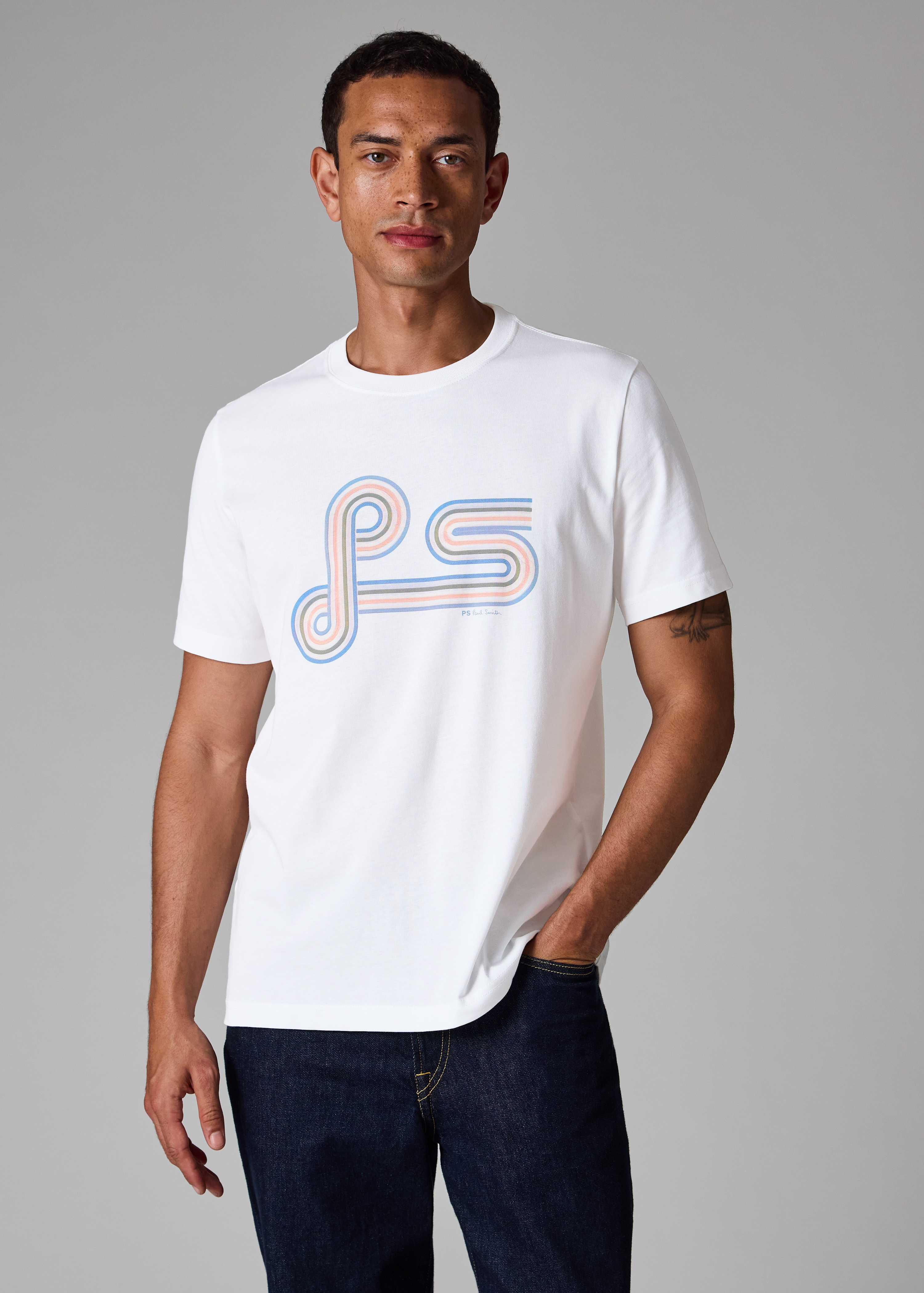 White Organic Cotton 'PS' Spiral Print T-Shirt