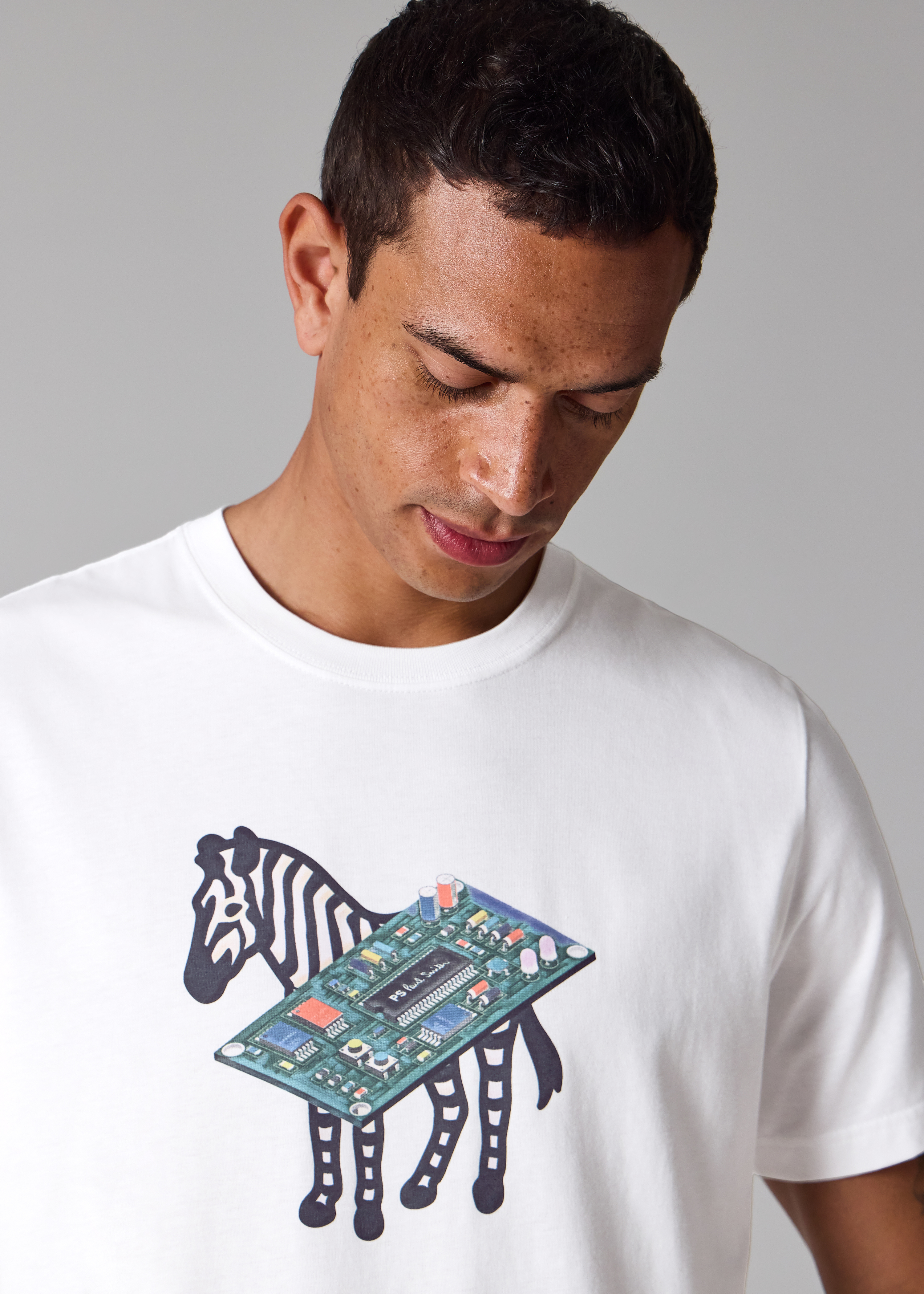 White Circuit Print 'Zebra' T-Shirt